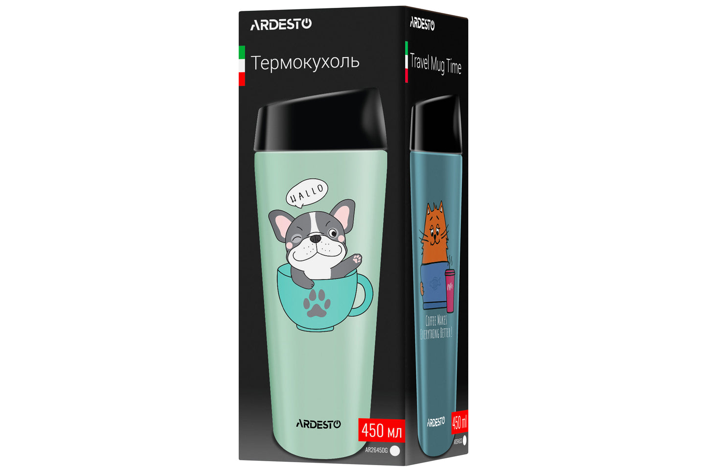 Ardesto Travel mug Coffee Time Meowning, 450ml, stainless steel, beige