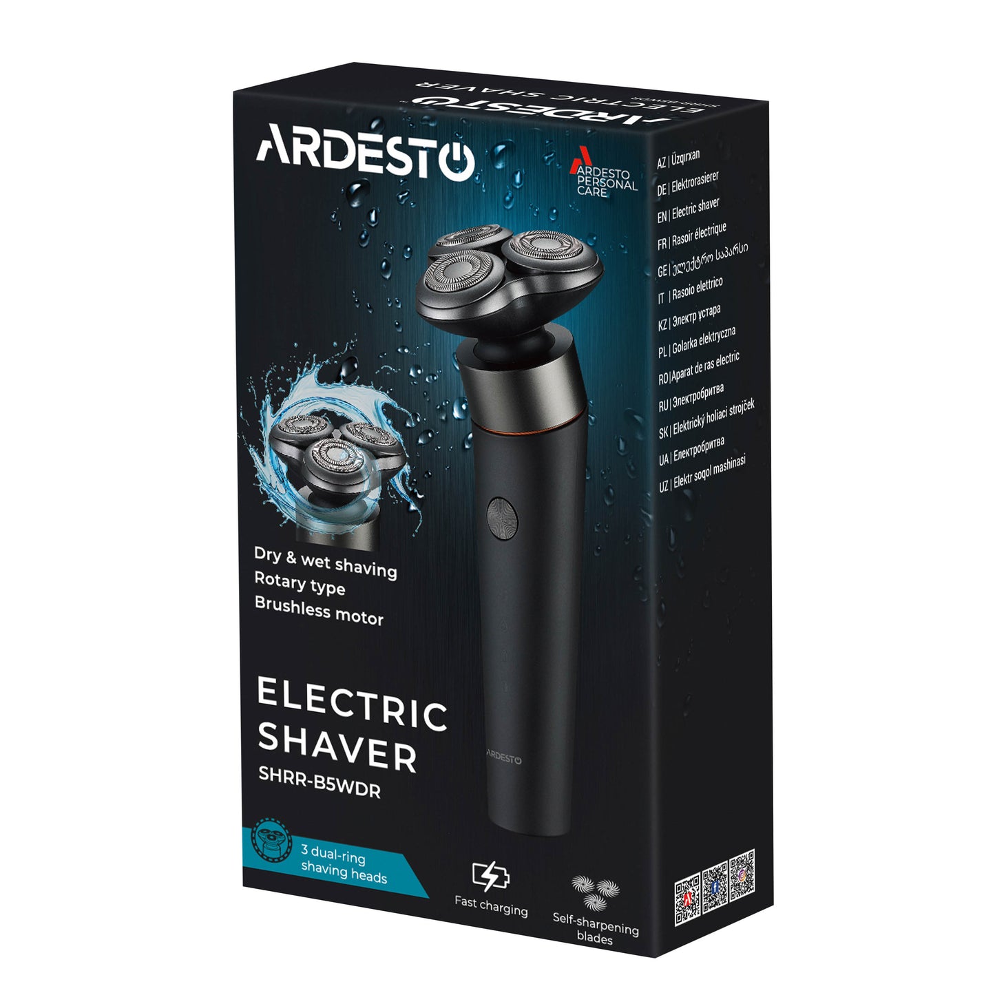 Ardesto electric shaver rotary, 5V,
razor head-3, Li-Ion, dry+wet, black
