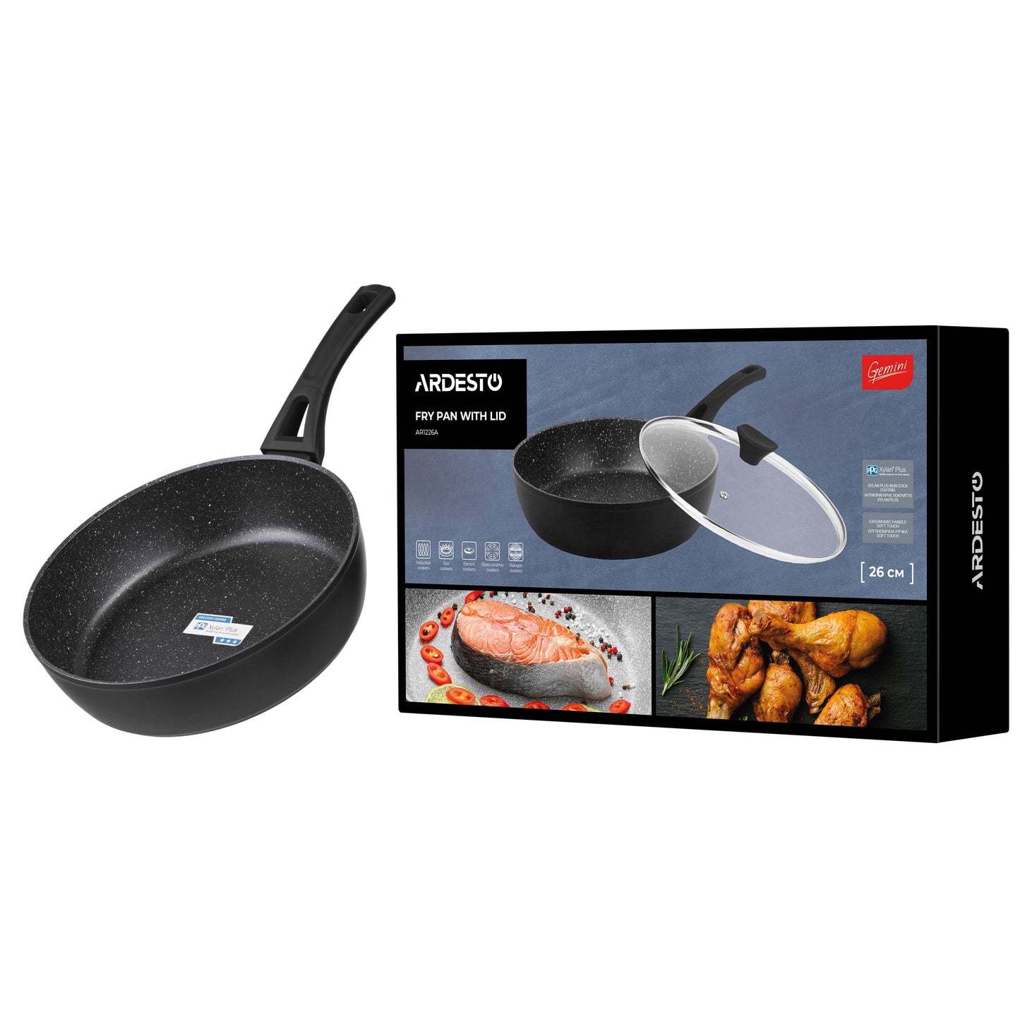 Ardesto Deep Fry pan with lid Gemini Livorno, 26cm, aluminium, black
