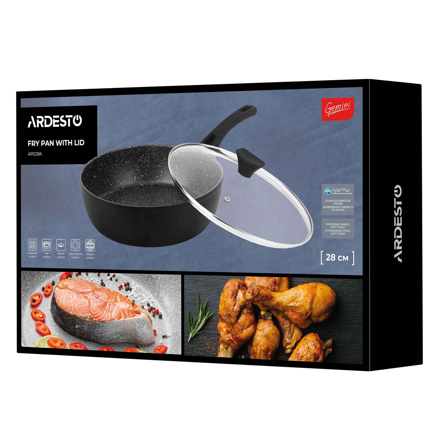 Ardesto Deep Fry pan with lid Gemini Livorno, 28cm, aluminium, black