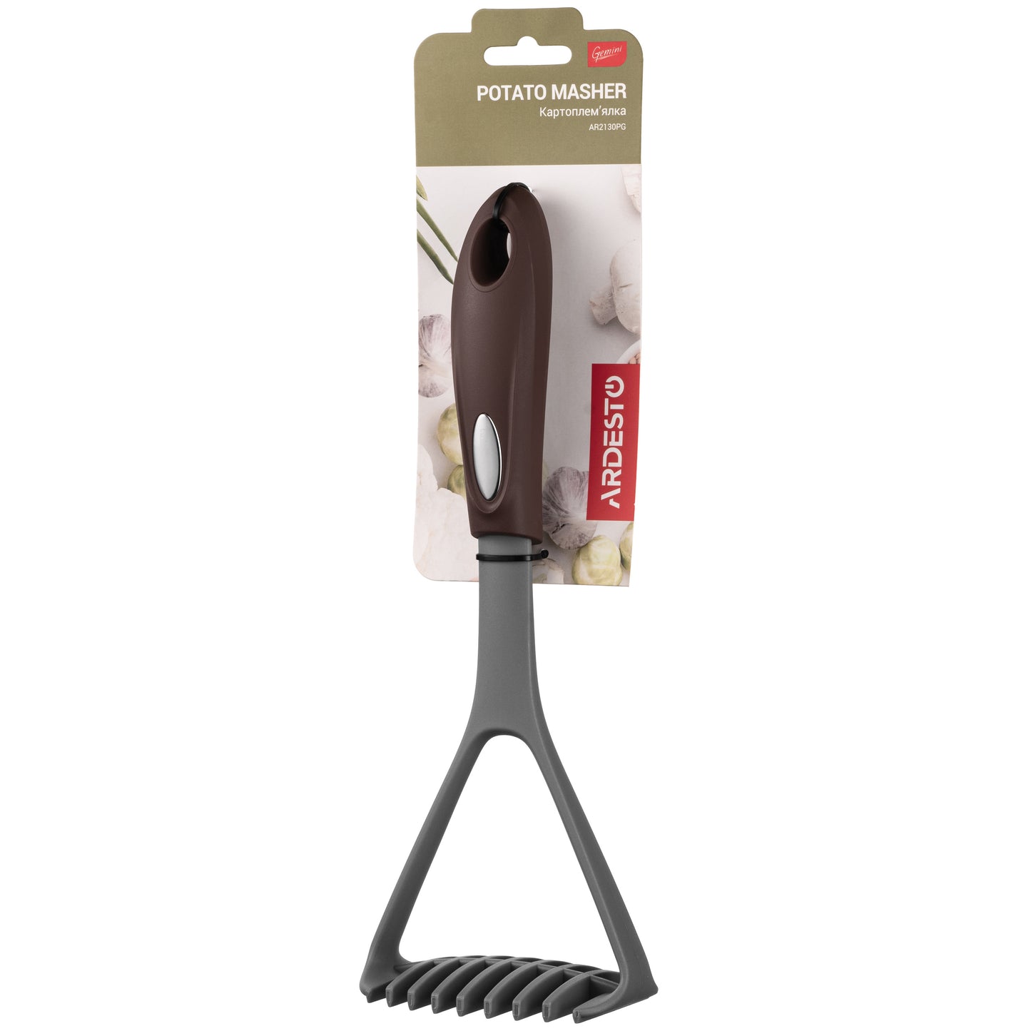 Ardesto Potato masher Gemini, 32.5cm, nylon, grey-brown