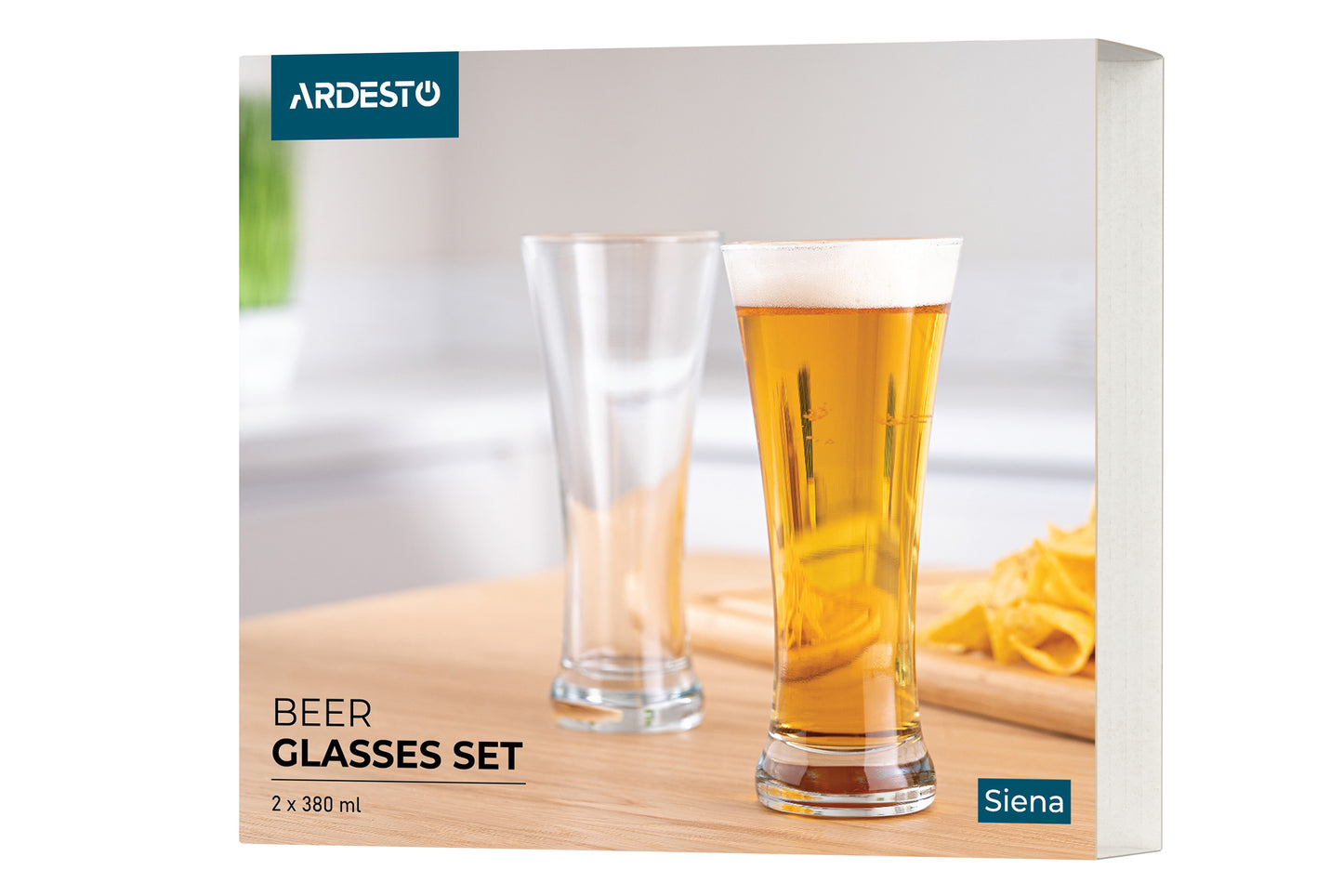 Beer glasses set ARDESTO Siena 380ml, 2pcs, glass, transparent