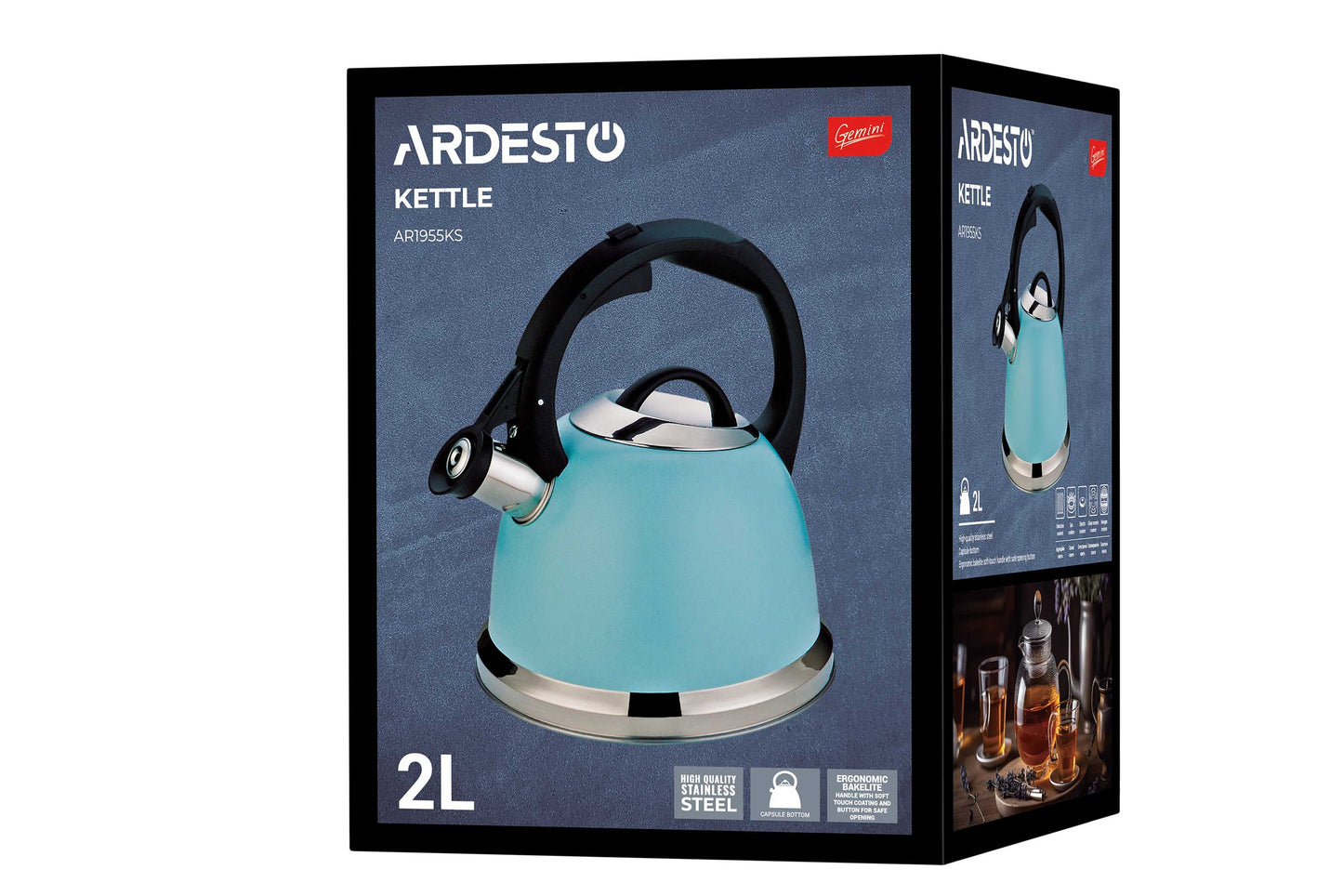 Ardesto Kettle Gemini, 2l, stainless steel, blue