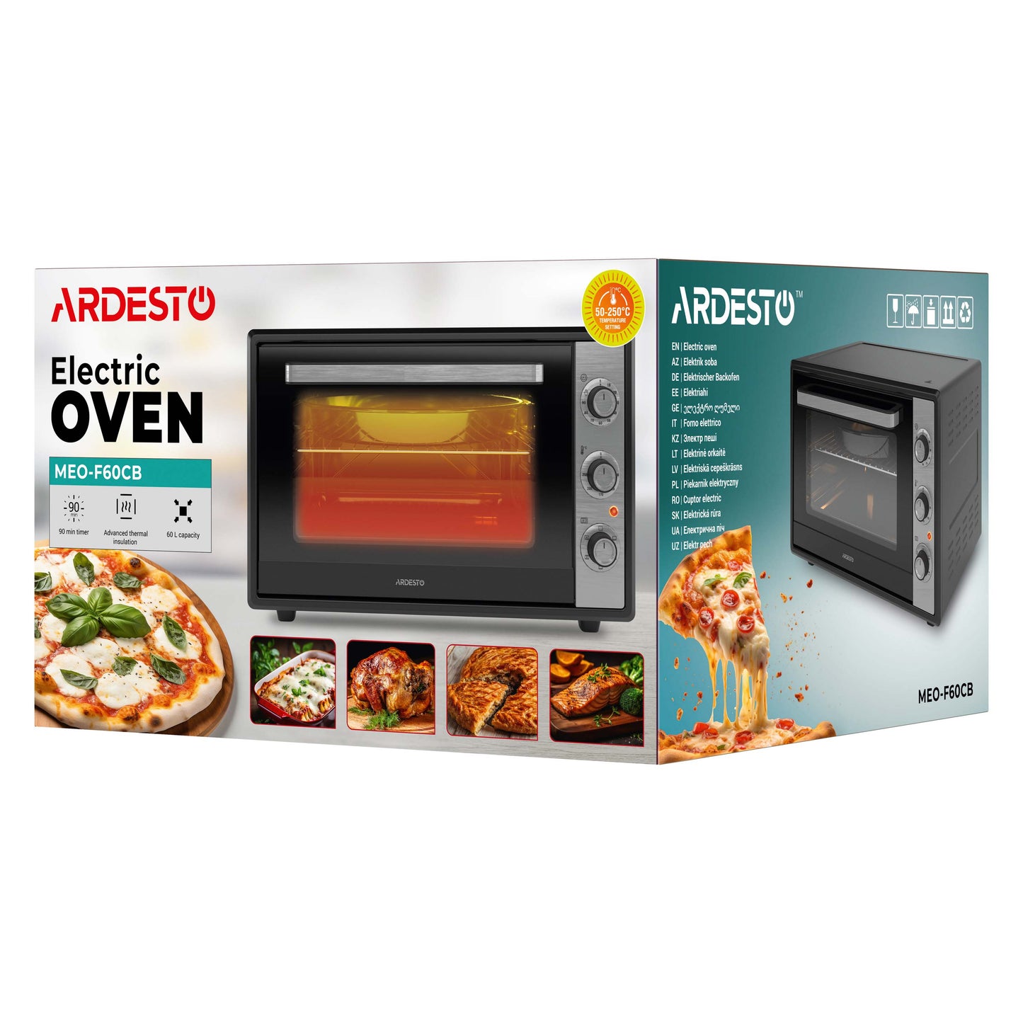 ARDESTO Electric oven, 60L, 2000W, mech., convection, double glass, black