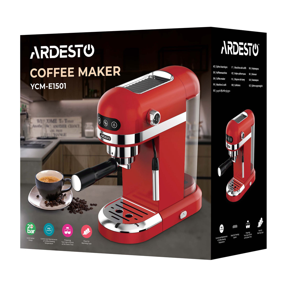 Ardesto Coffe maker carob YCM-E1501, 1,4L, ground, hand capuchino maker, cup warmer, red