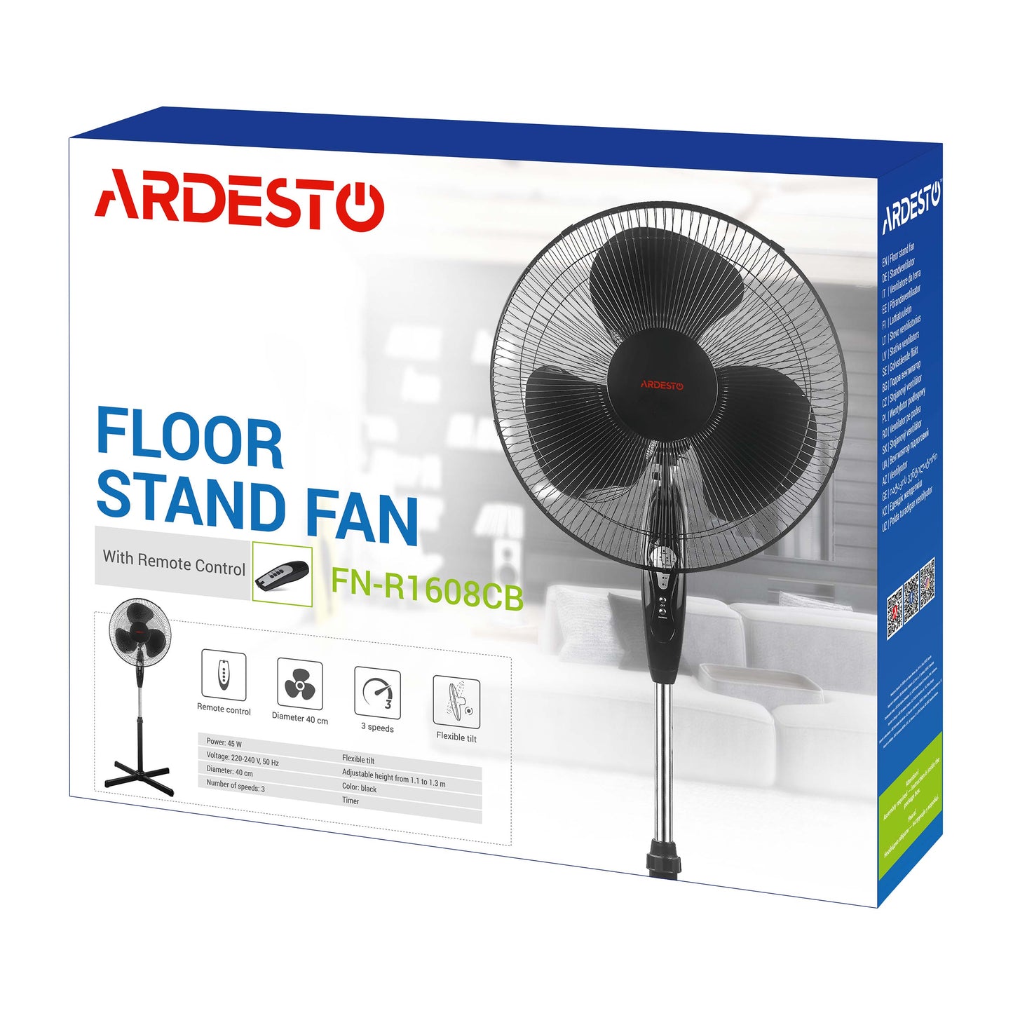 Floor fan ARDESTO, 40см, 45Вт, remote control, black