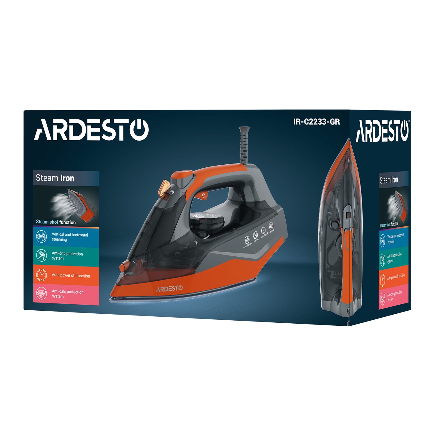 Ardesto Iron IR-C2233-GR, 2200W, 340ml, steam boost, ceramic soleplate, black-orange