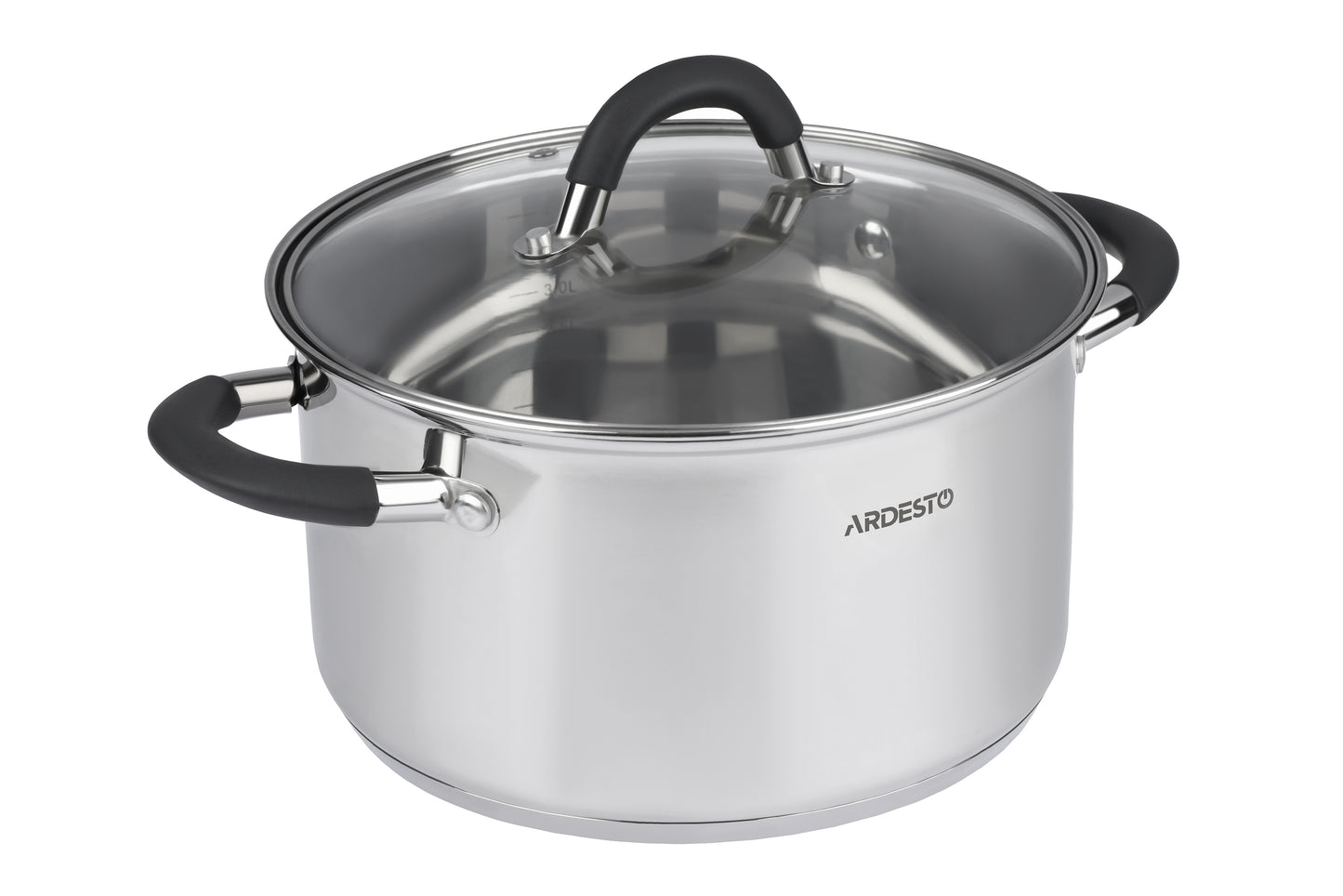 Casserole Ardesto Gemini, glass lid, 2.5 l, gray handles with silicone