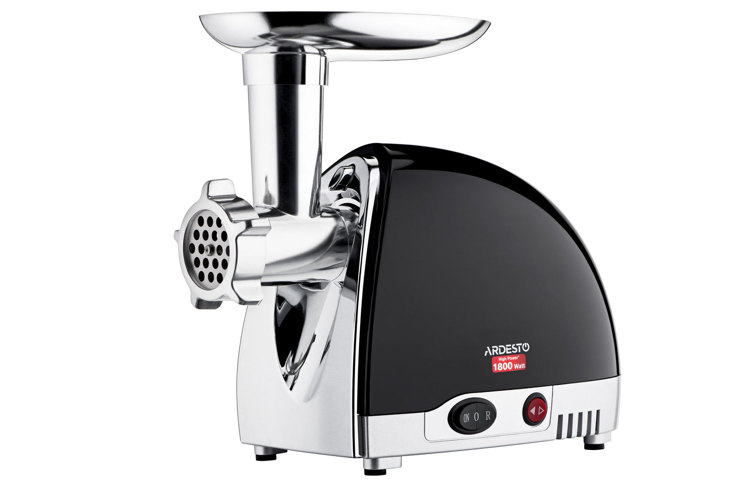Ardesto meat grinder, 1800W, 2kg/min, 3 cutting plates, sausages nozzle, 4 vegetable slicer, plastik, black-silver