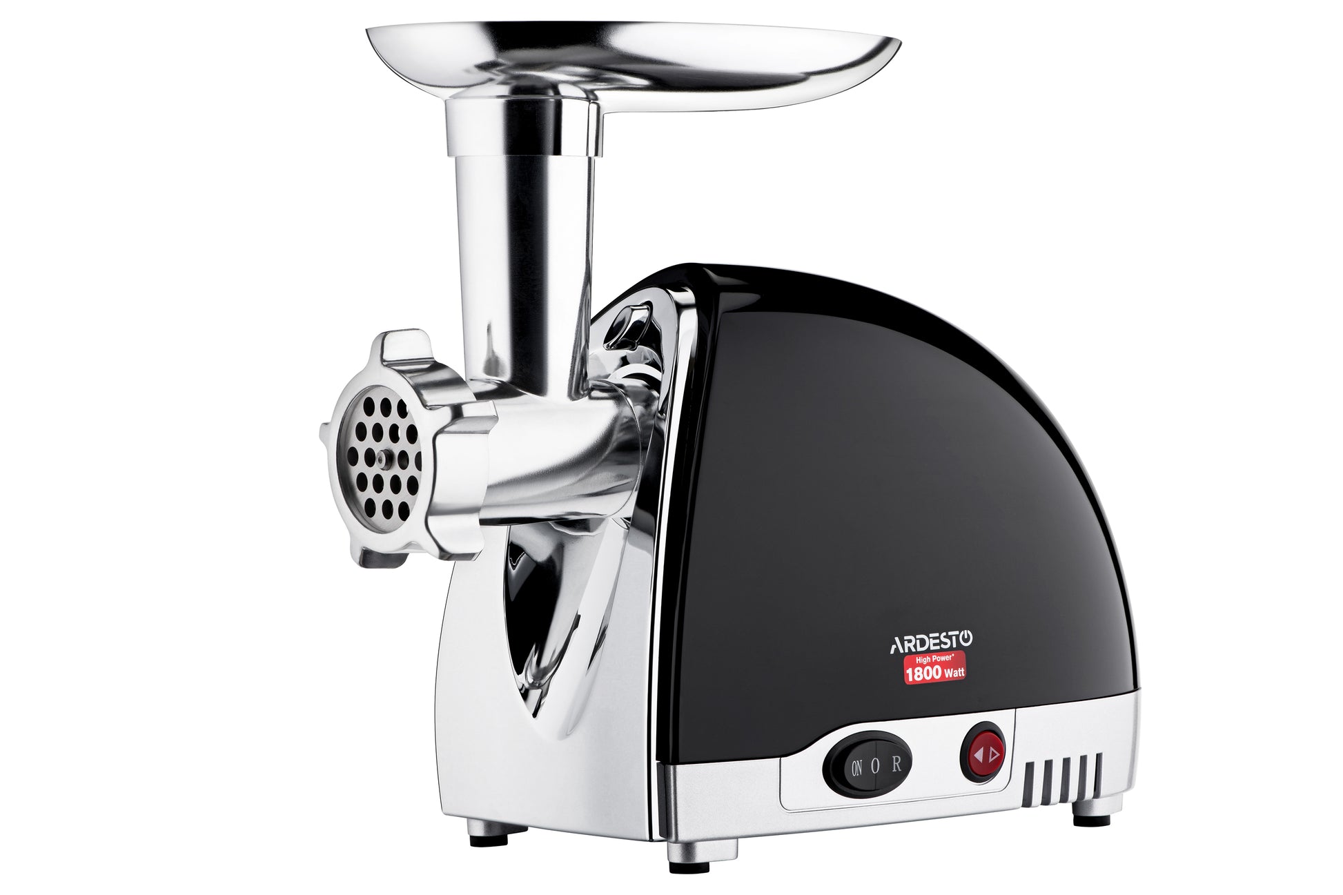 Ardesto meat grinder, 1800W, 2kg/min, 3 cutting plates, sausages nozzle, 4 vegetable slicer, plastik, black-silver