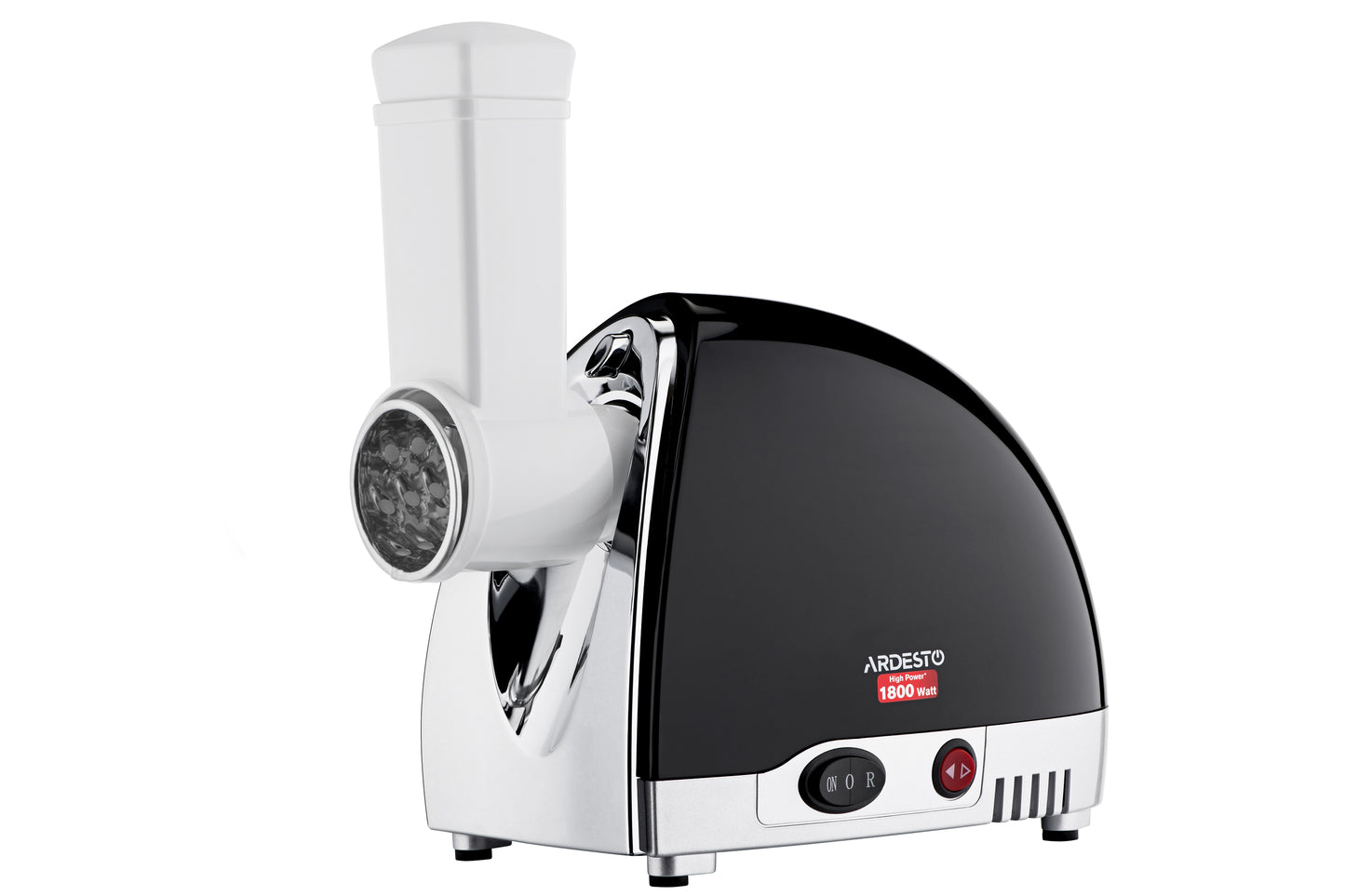Ardesto meat grinder, 1800W, 2kg/min, 3 cutting plates, sausages nozzle, 4 vegetable slicer, plastik, black-silver