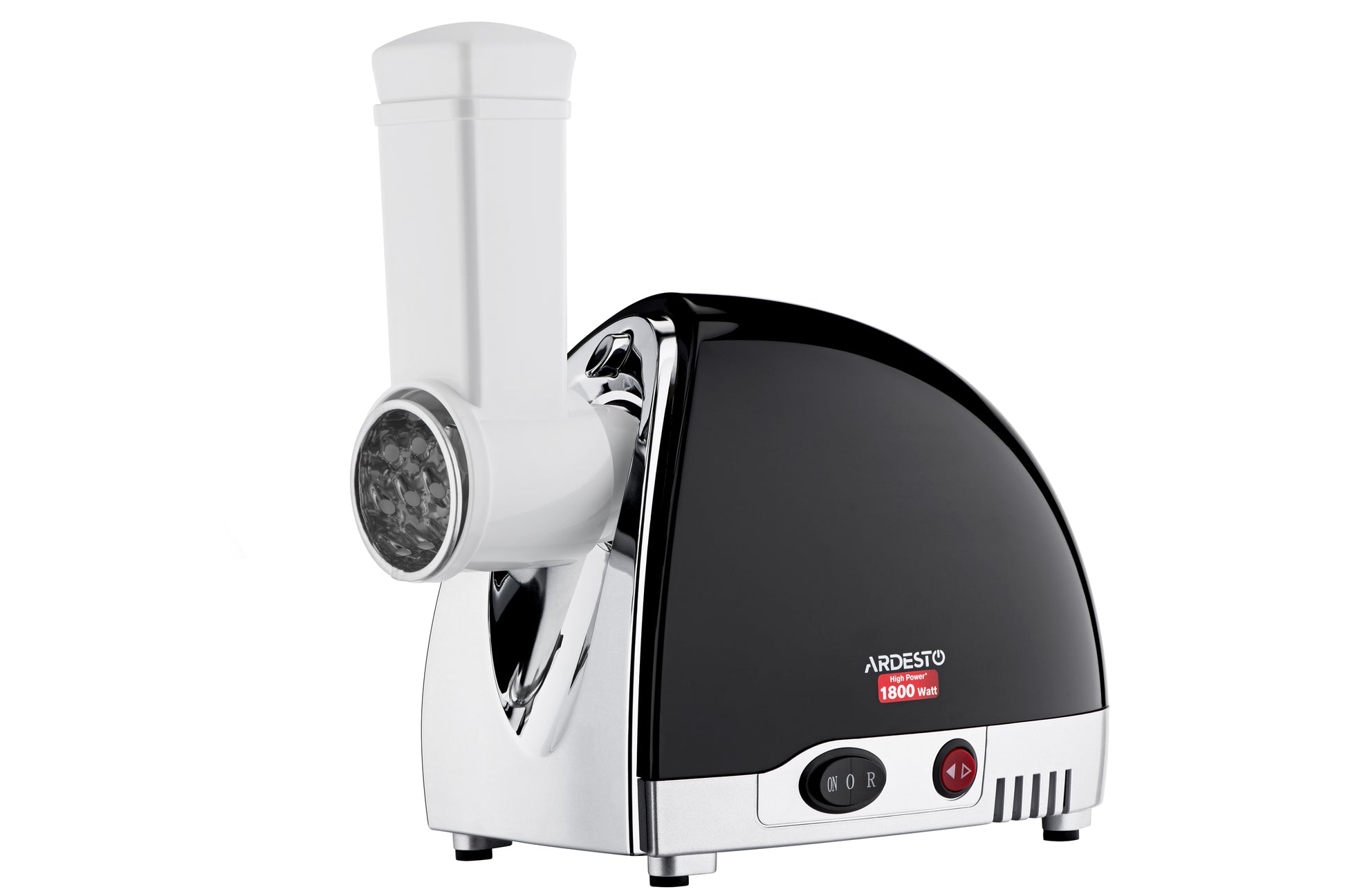 Ardesto meat grinder, 1800W, 2kg/min, 3 cutting plates, sausages nozzle, 4 vegetable slicer, plastik, black-silver