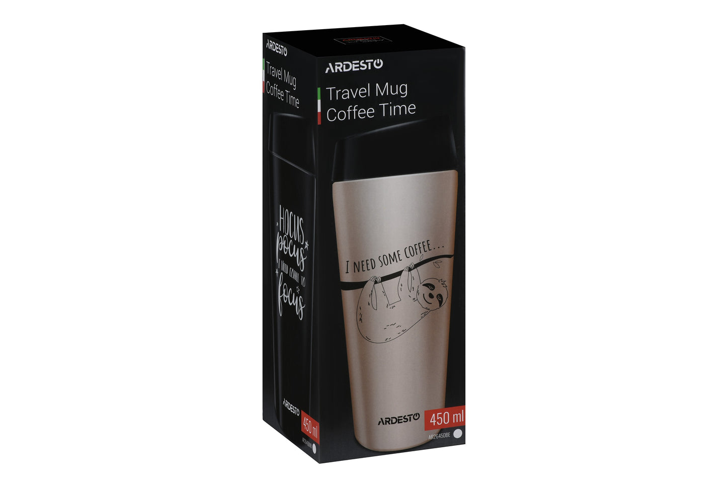 Ardesto Travel mug Coffee time Bradypus 450 ml, beige, s/s