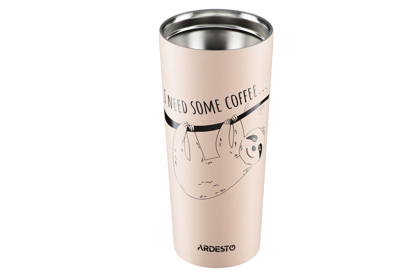 Ardesto Travel mug Coffee time Bradypus 450 ml, beige, s/s