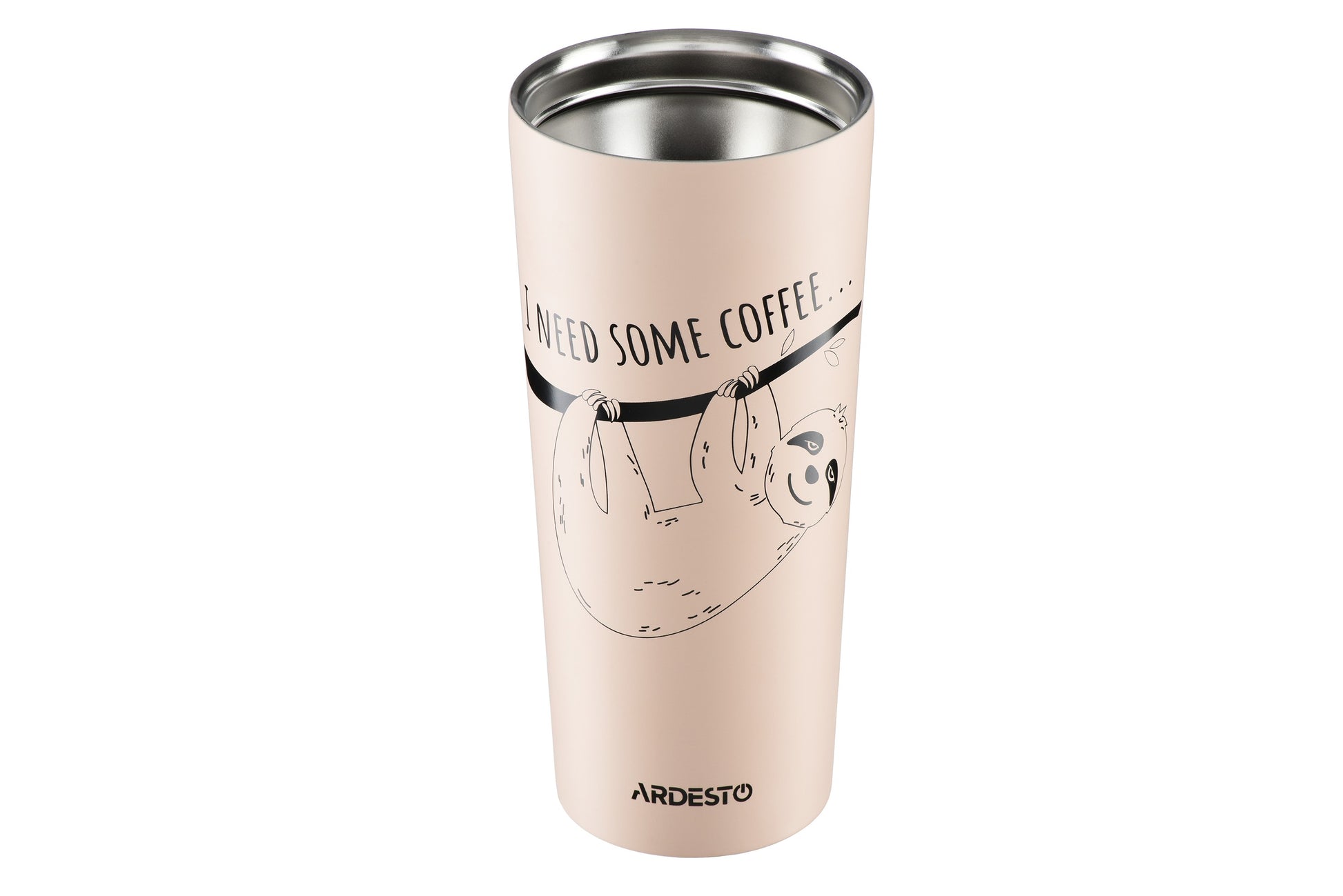 Ardesto Travel mug Coffee time Bradypus 450 ml, beige, s/s