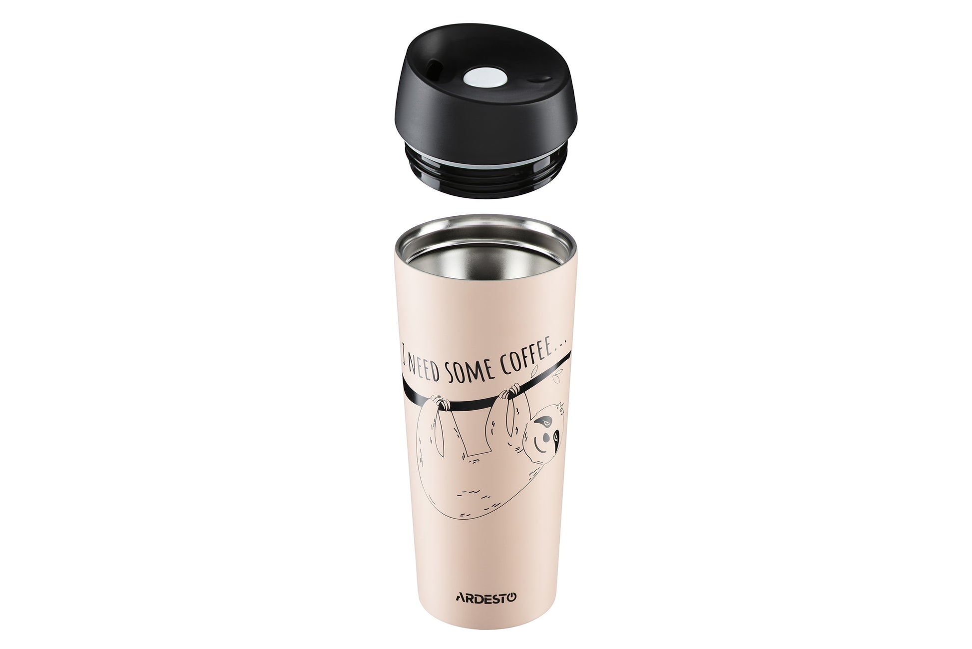 Ardesto Travel mug Coffee time Bradypus 450 ml, beige, s/s