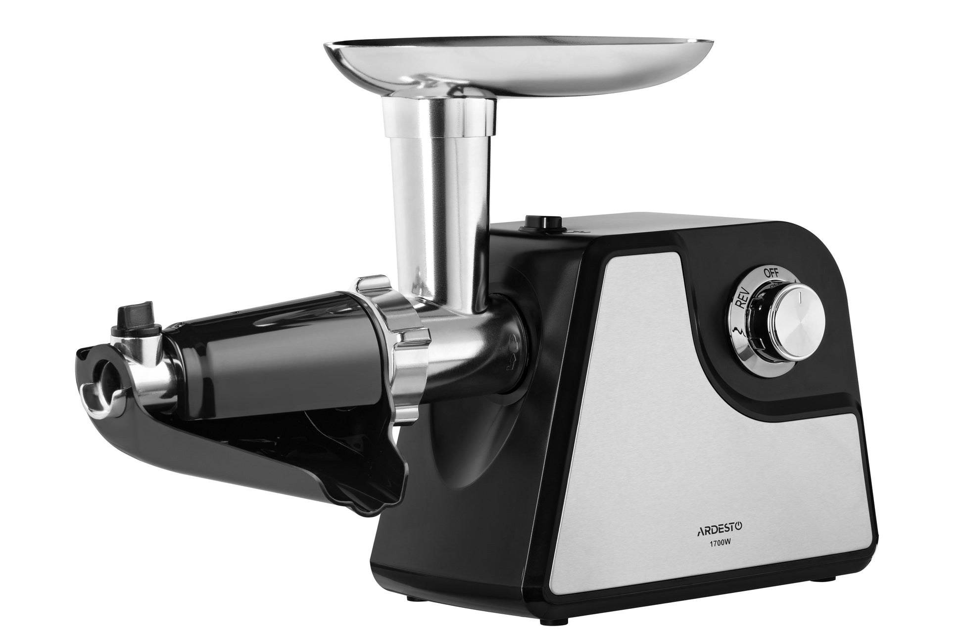 Ardesto meat grinder, 1700W, 1.6kg/min, 2 cutting plates, sausages nozzle, tomato juicer, plastik/metal, black-silver
