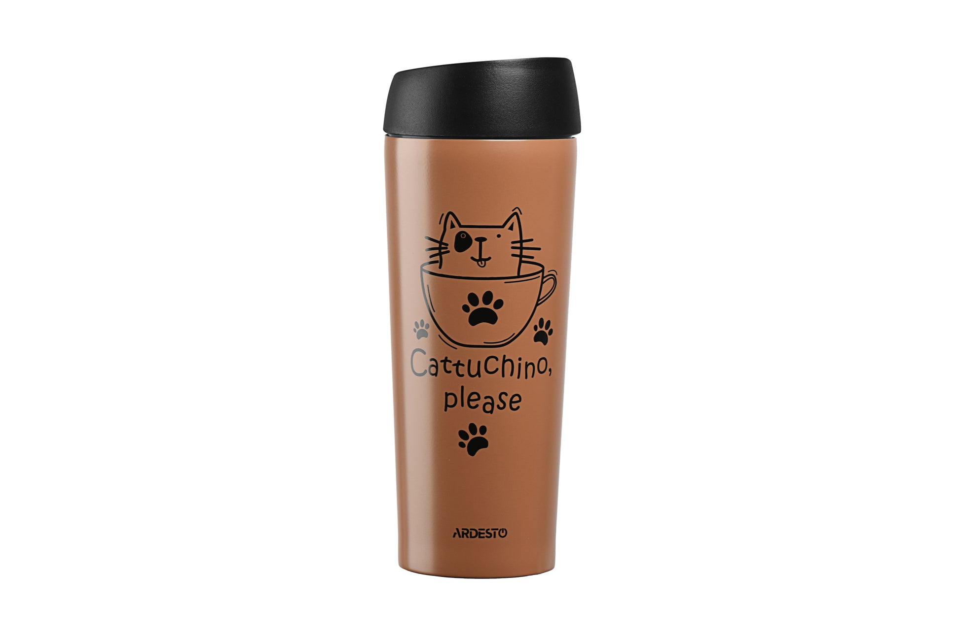 Ardesto Travel mug Coffee time Cat 450 ml, mocha, s/s