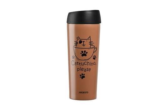 Ardesto Travel mug Coffee time Cat 450 ml, mocha, s/s
