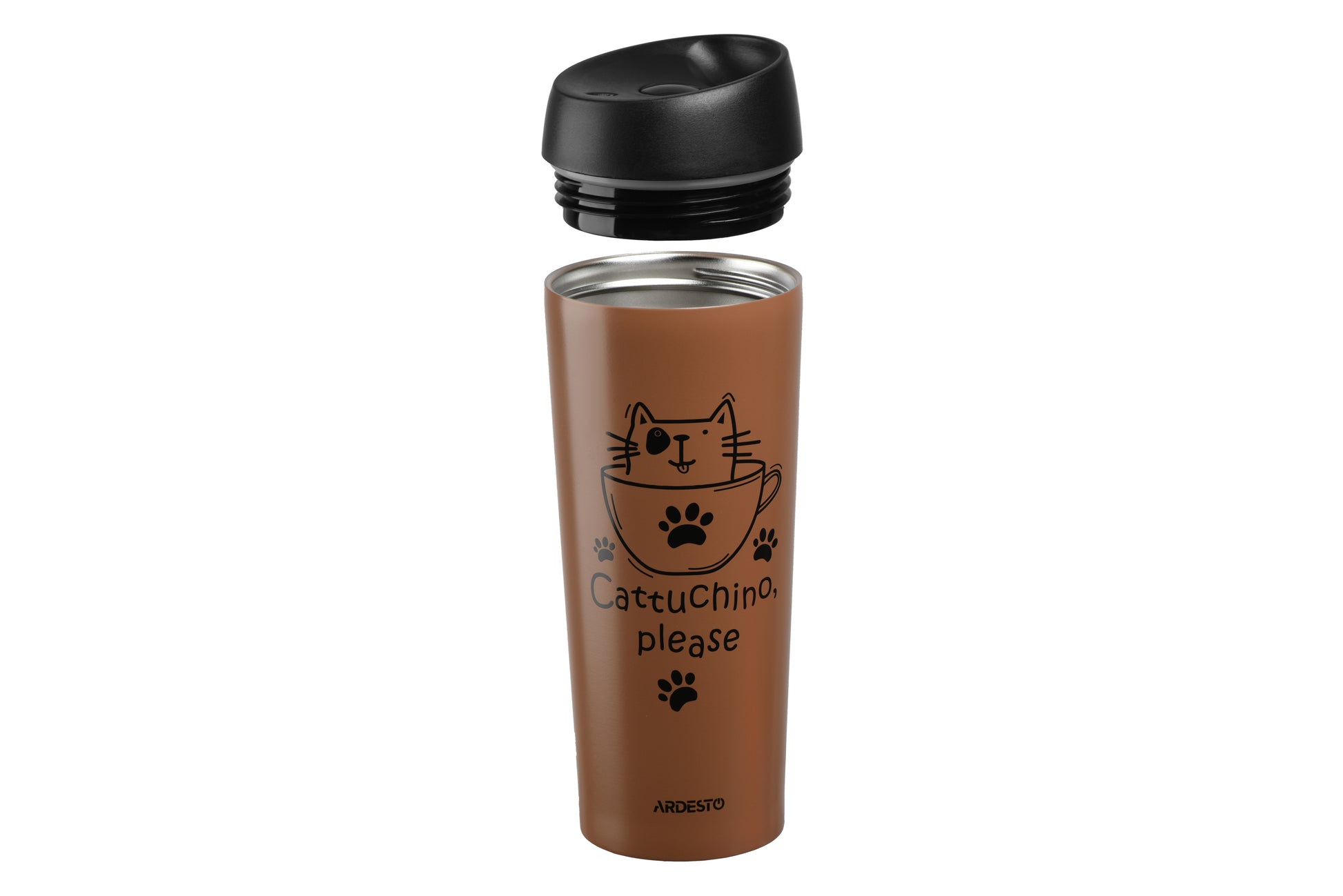 Ardesto Travel mug Coffee time Cat 450 ml, mocha, s/s