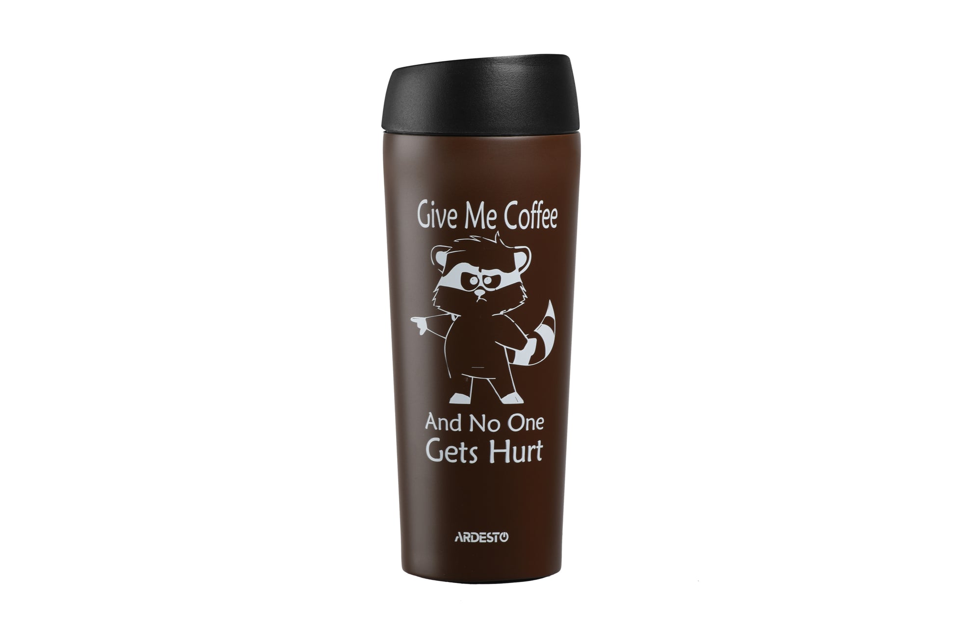 Ardesto Travel mug Coffee time Raccoon 450 ml, brown, s/s