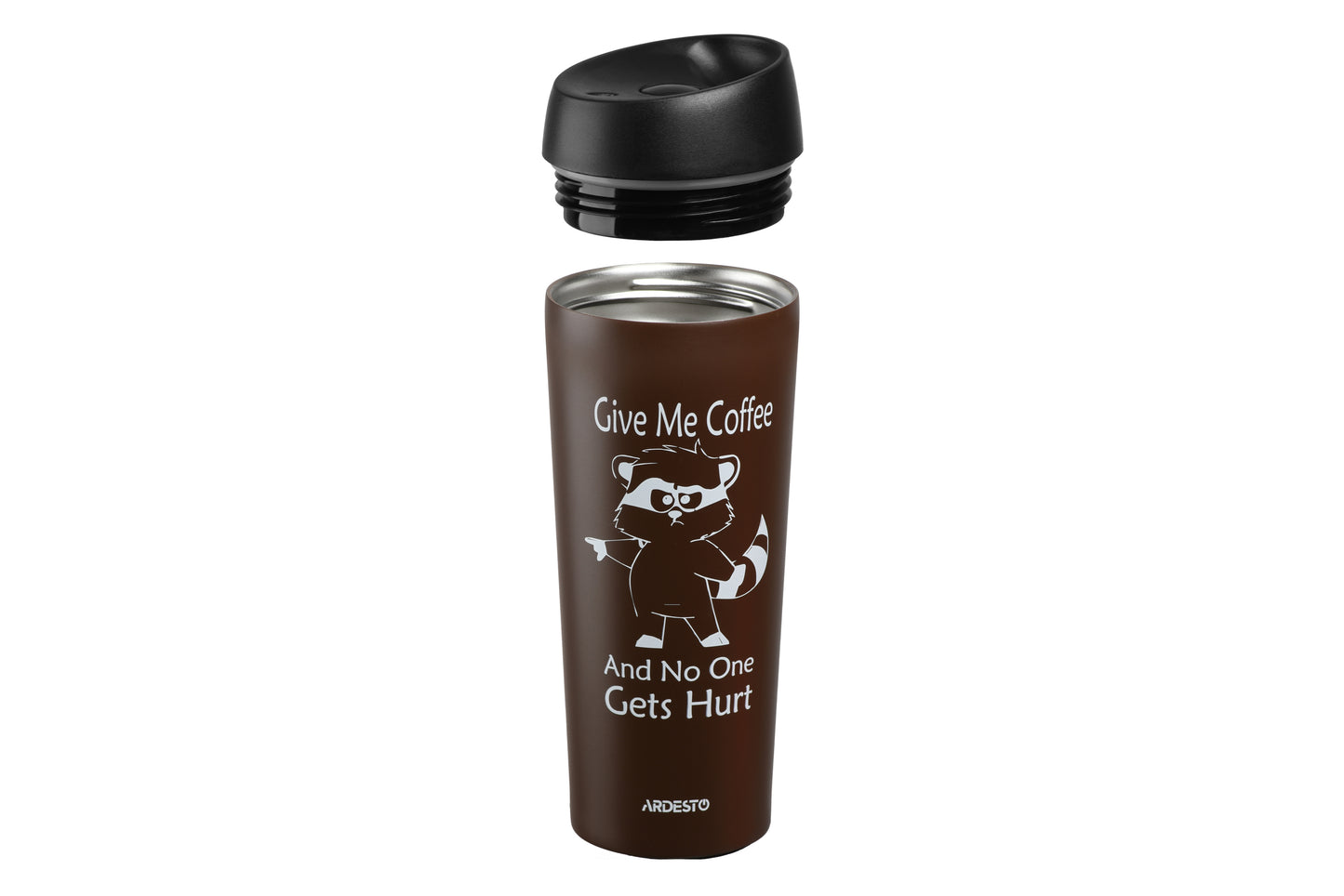 Ardesto Travel mug Coffee time Raccoon 450 ml, brown, s/s