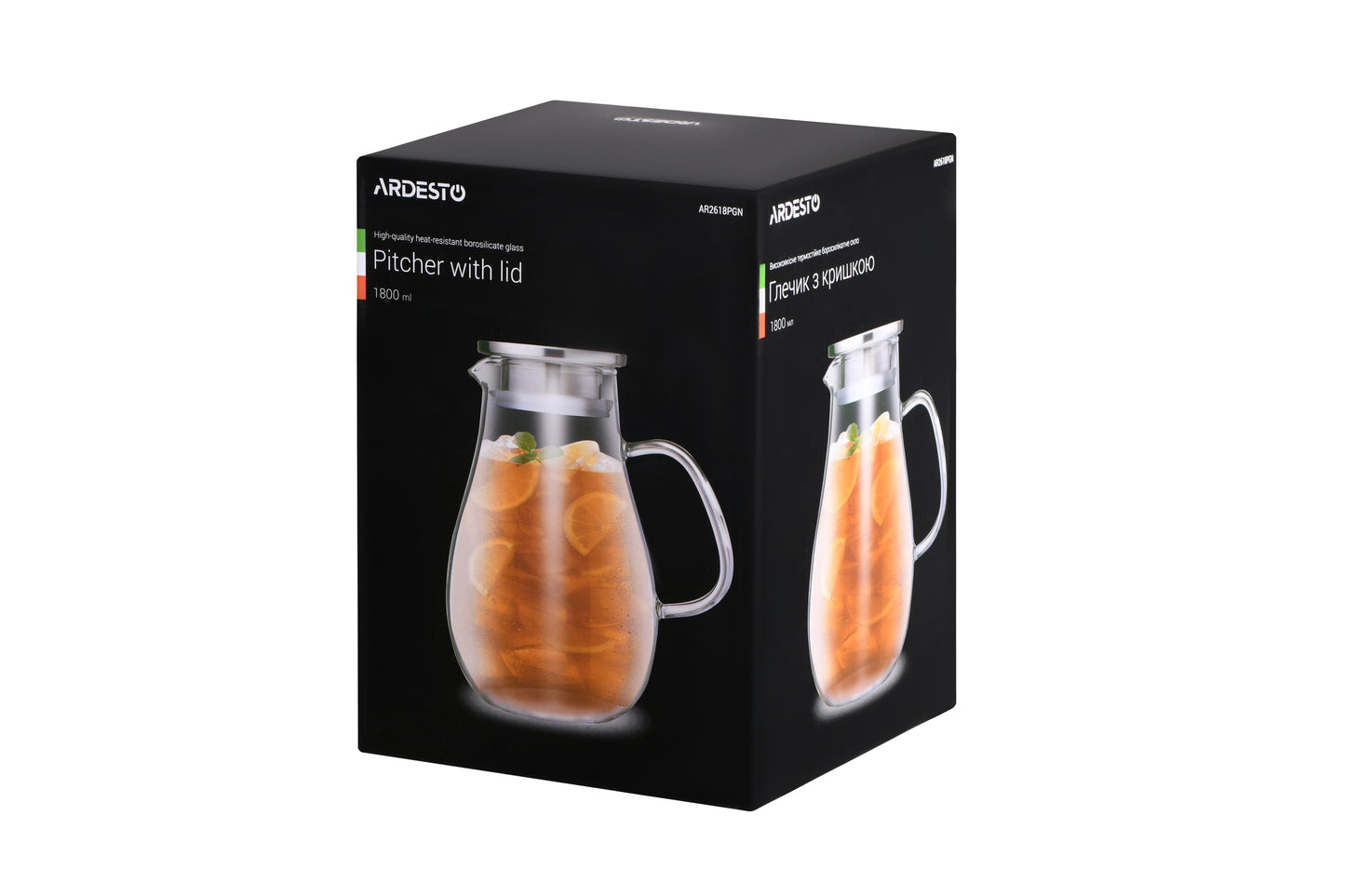 ARDESTO Pitcher with lid, 1800 ml, borosilicate glass, s/s