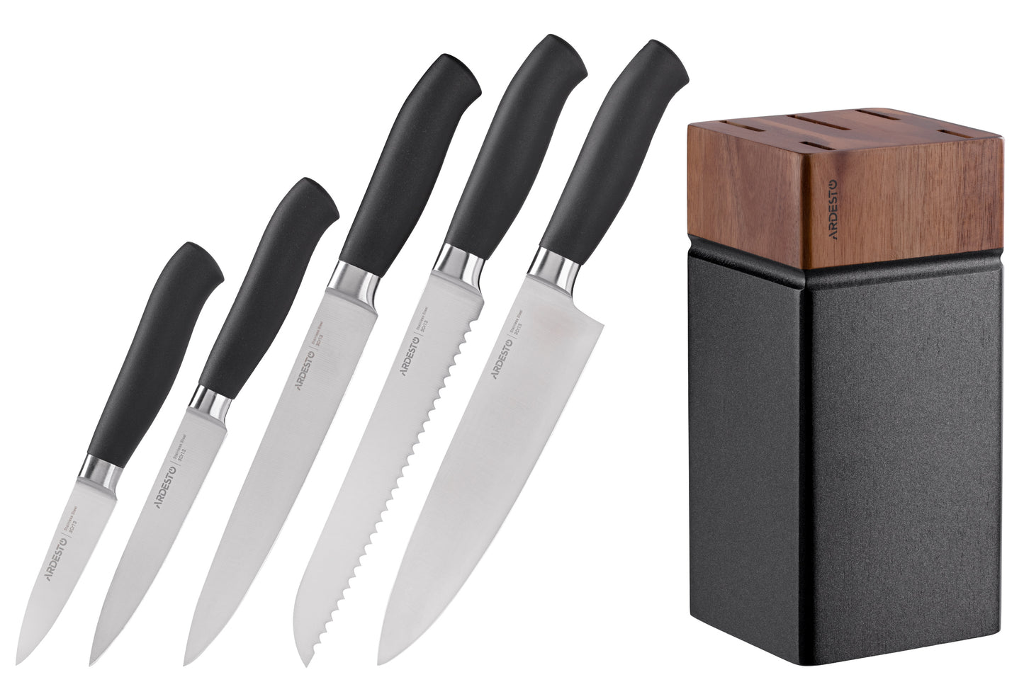 Ardesto Knife set  Black Mars 6pcs., s/s, wooden block