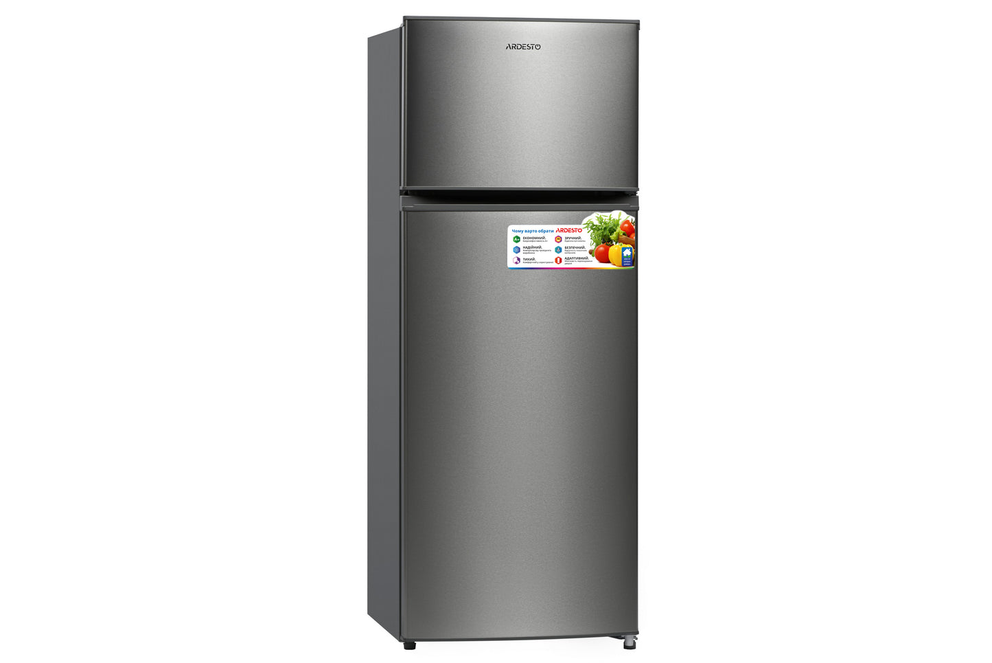 Ref ARDESTO with top freezer, 143x55x55, ref-164L, freez.-40L, 2doors, A+, ST, silve