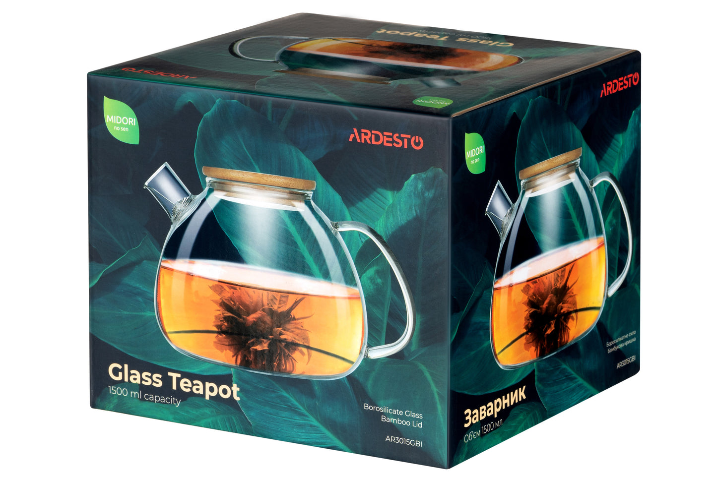 Ardesto Tea pot Midori, 1500 ml, borosilicate glass, bamboo