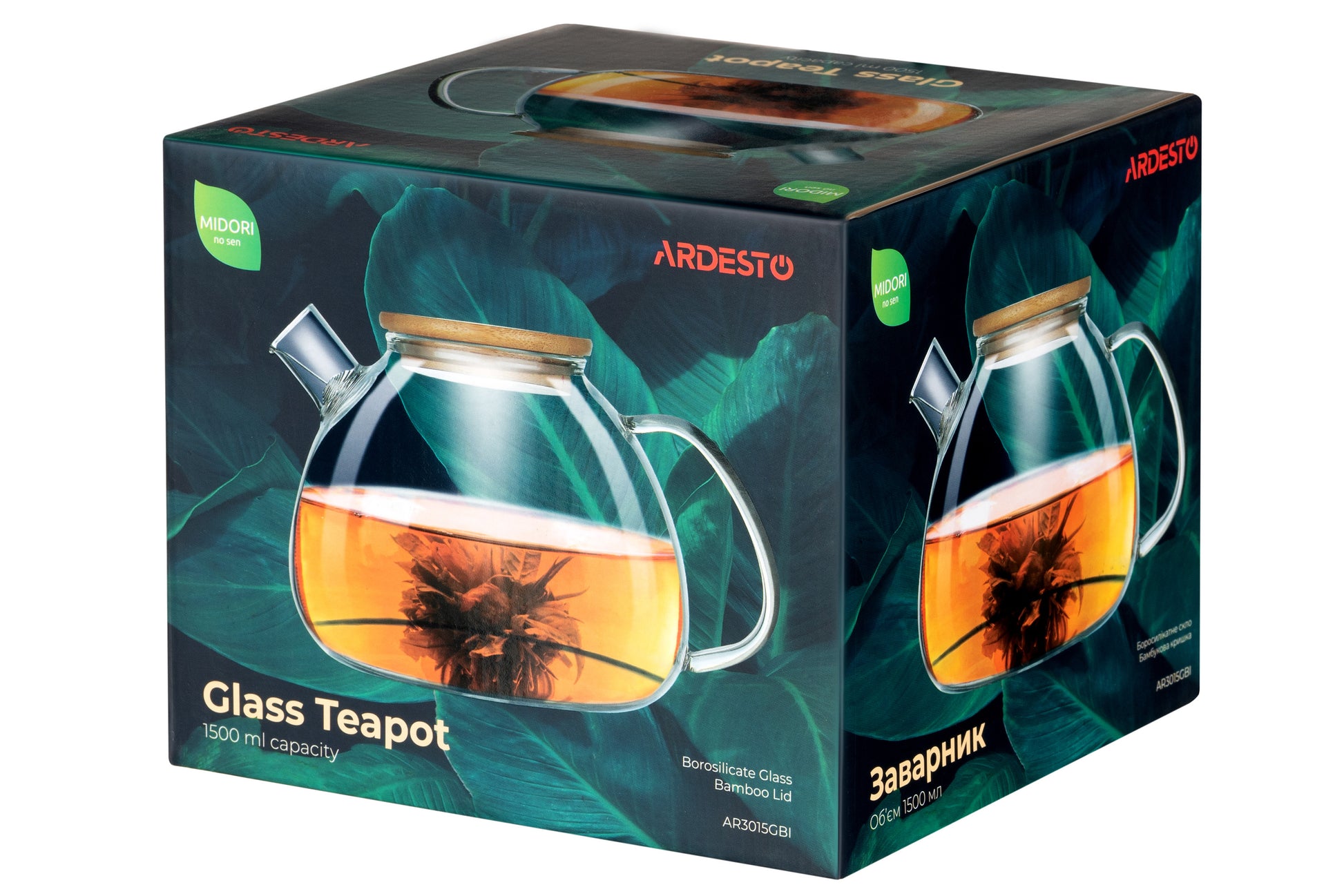 Ardesto Tea pot Midori, 1500 ml, borosilicate glass, bamboo