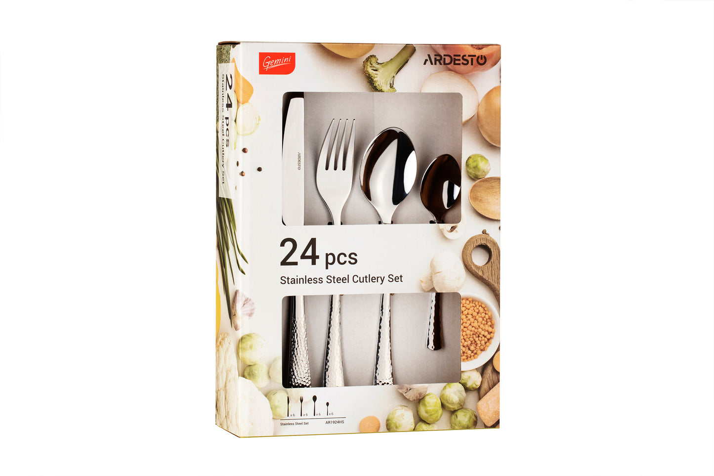 Ardesto Cutlery set Gemini Hammered 24pcs., stainless steel
