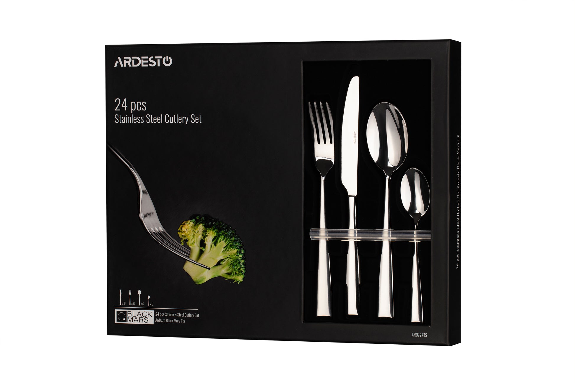 Ardesto Cutlery set Black Mars Tia, 24pcs, stainless steel