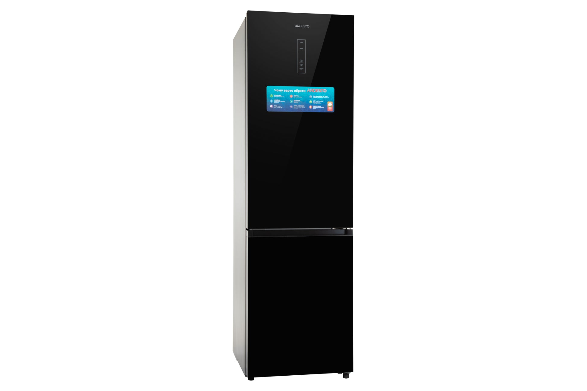 Ref ARDESTO with bottom freezer, 201.8x59.5x66, ref-256L, freez.-122L, 2doors, A+, NF, display ext, fresh zone, black