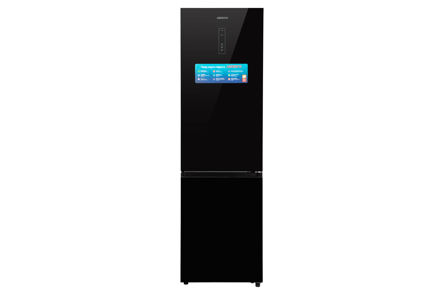 Ref ARDESTO with bottom freezer, 201.8x59.5x66, ref-256L, freez.-122L, 2doors, A+, NF, display ext, fresh zone, black