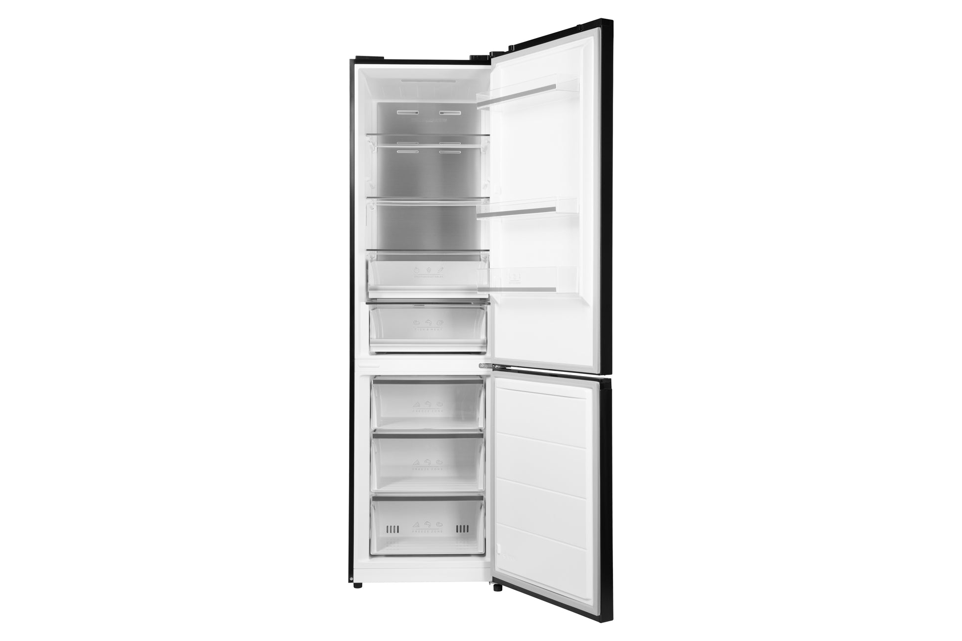 Ref ARDESTO with bottom freezer, 201.8x59.5x66, ref-256L, freez.-122L, 2doors, A+, NF, display ext, fresh zone, black