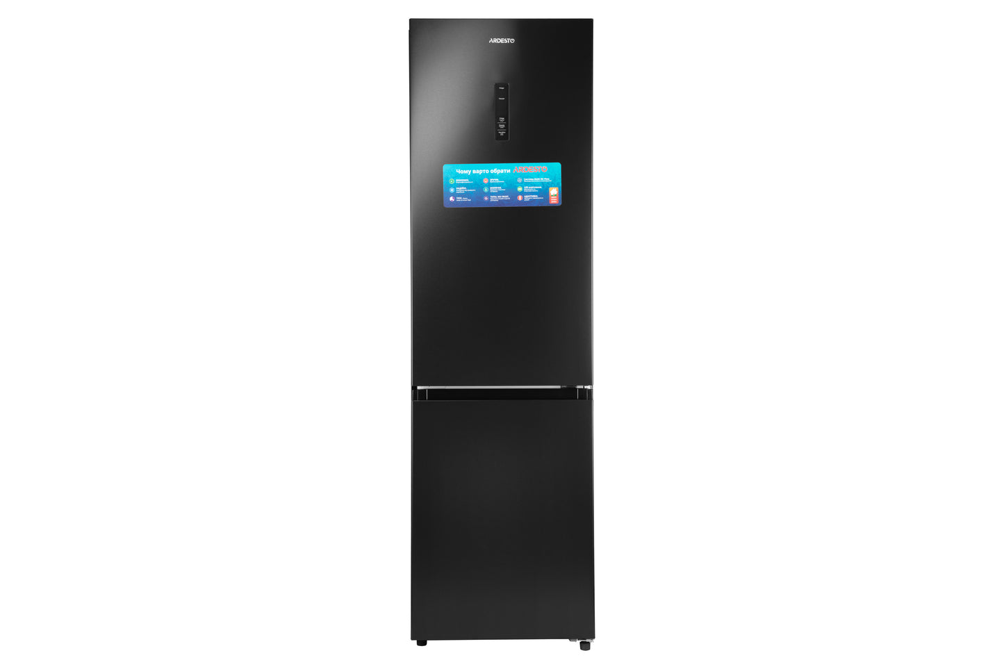 Ref ARDESTO with bottom freezer, 201.8x59.5x66, ref-256L, freez.-122L, 2doors, A+, NF, display ext, fresh zone, black