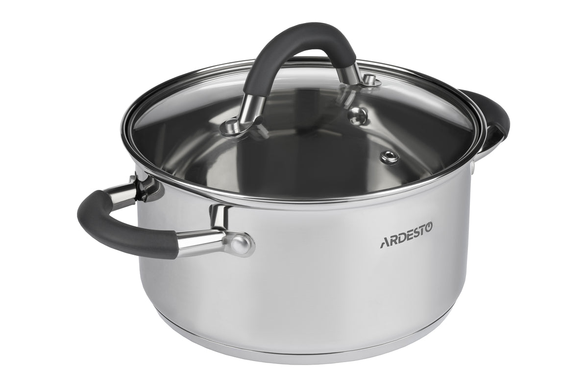 Ardesto Casserole with glass lid Gemini Salerno, 1.2l, stainless steel, silicone