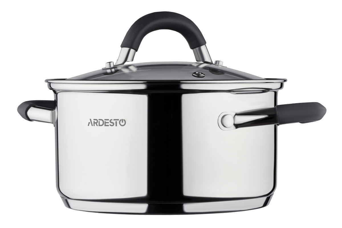 Ardesto Casserole with glass lid Gemini Salerno, 1.2l, stainless steel, silicone