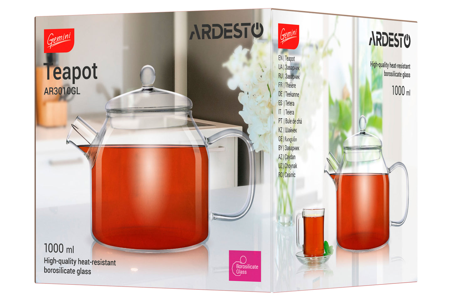Ardesto Teapot, 1000ml, borosilicate glass,transparent