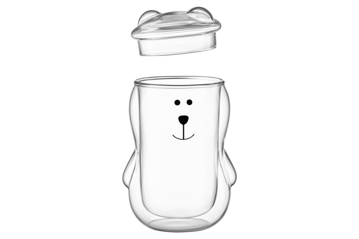 Ardesto Double wall borosilicate glass mug set with a lid Animals, 300 ml, 2 pcs, with glass lid