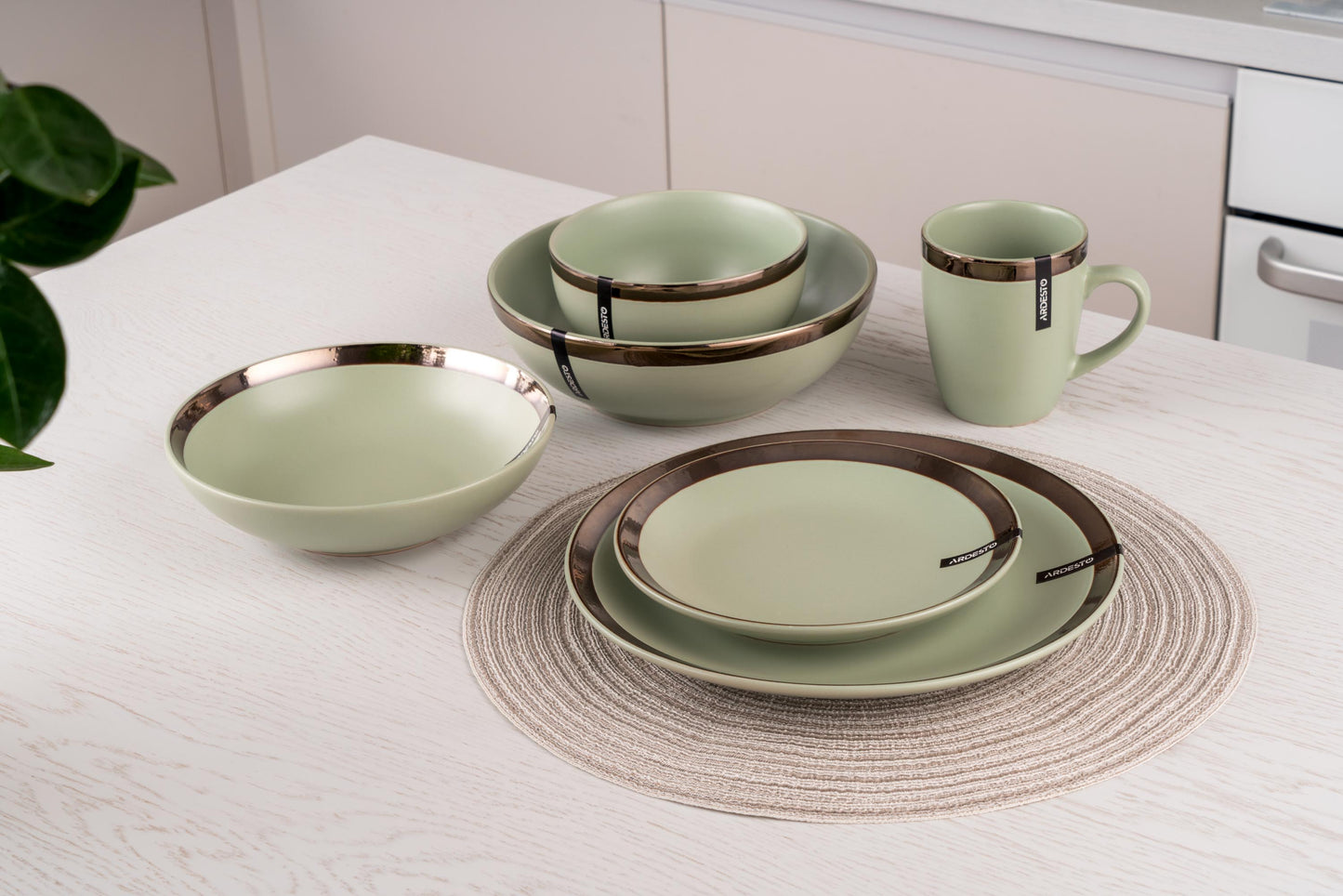 Ardesto Dinner plate Liguria Green bay, 26cm, ceramics, green