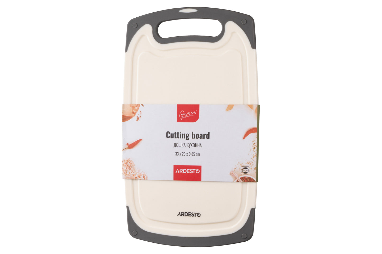 Ardesto Cutting board Gemini, 33х20х0.85cm, plastic, white