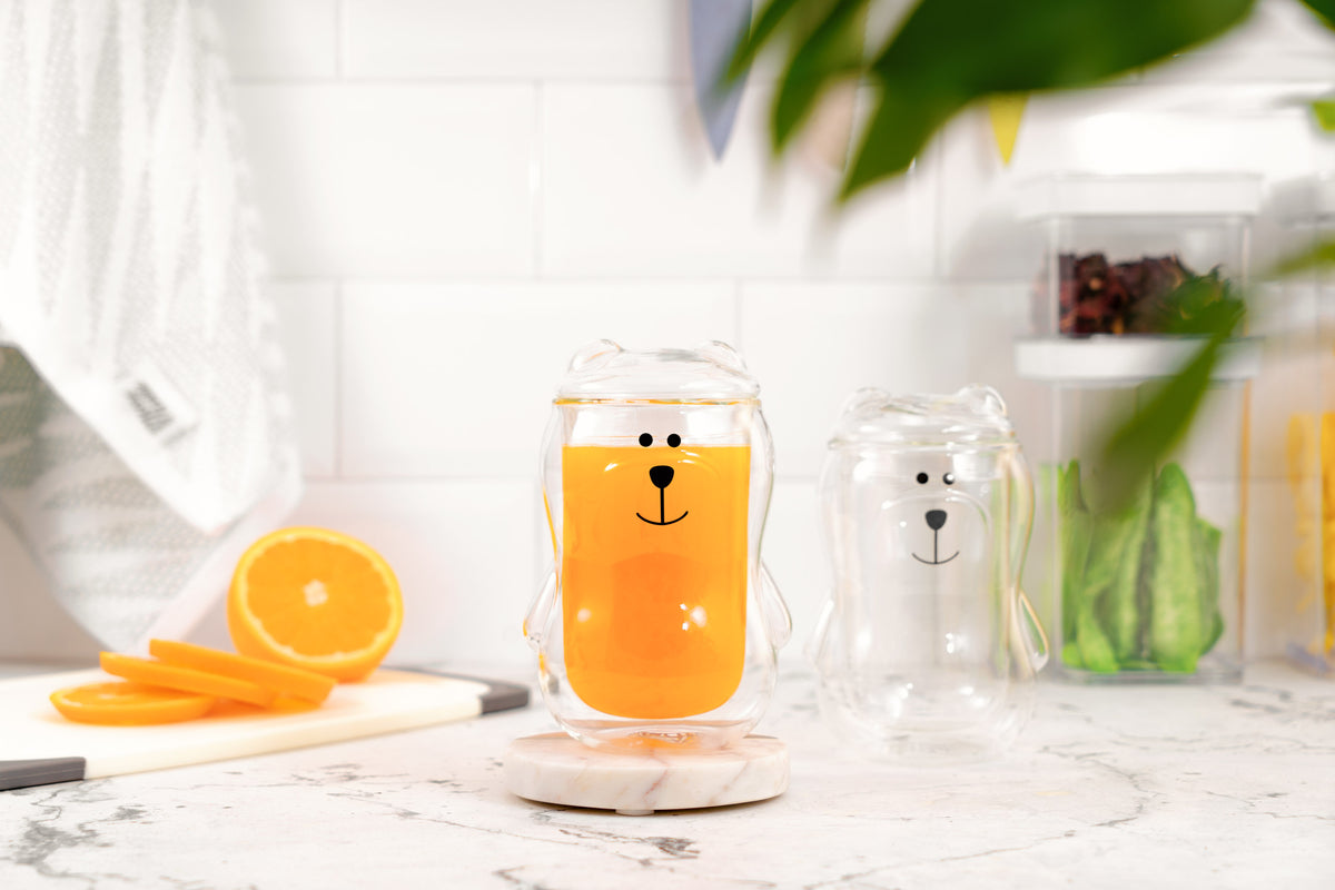 Ardesto Double wall borosilicate glass mug set with a lid Animals, 300 ml, 2 pcs, with glass lid