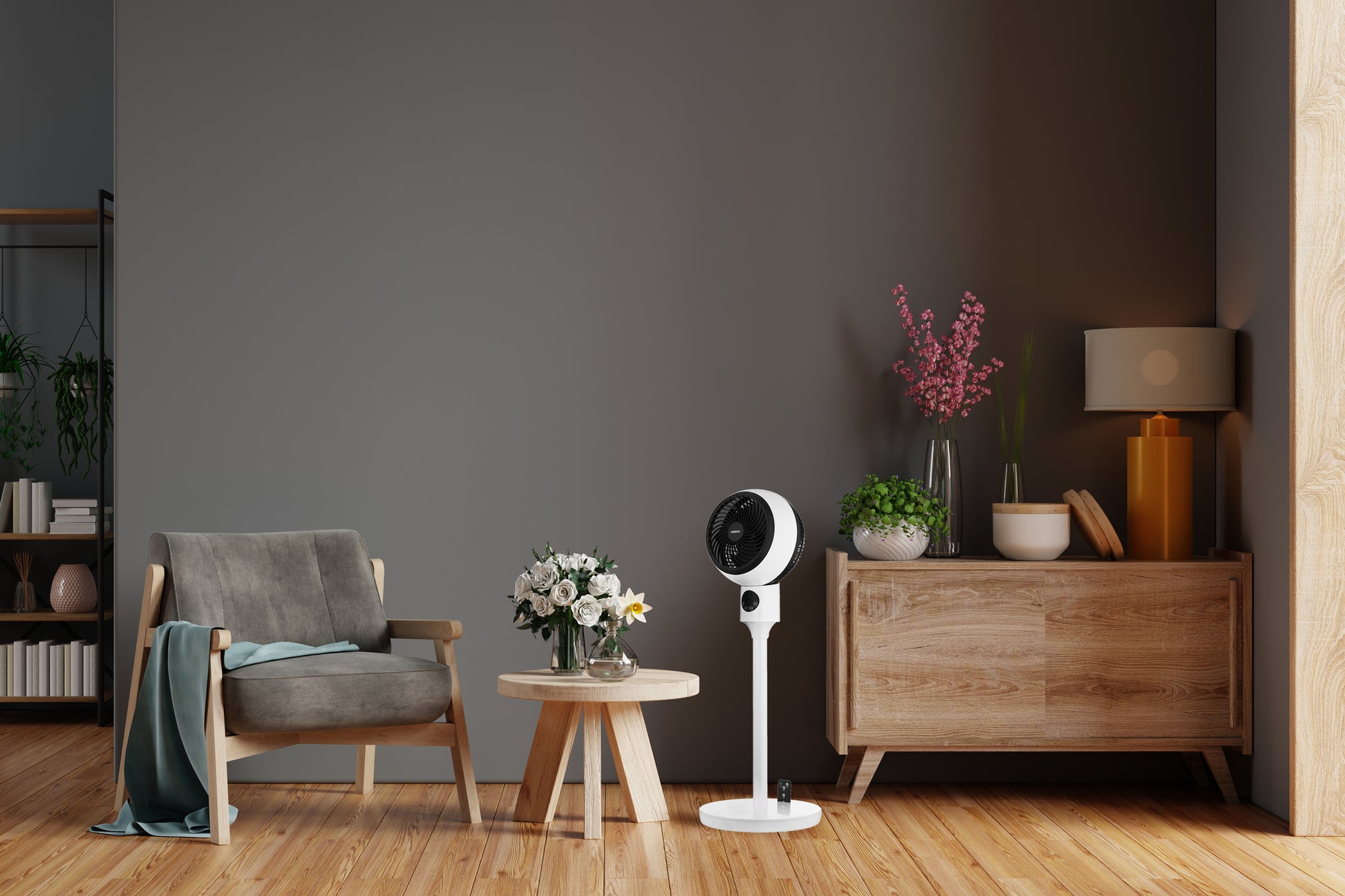 ARDESTO Floor fan, 50Вт, remote control, display, black and white