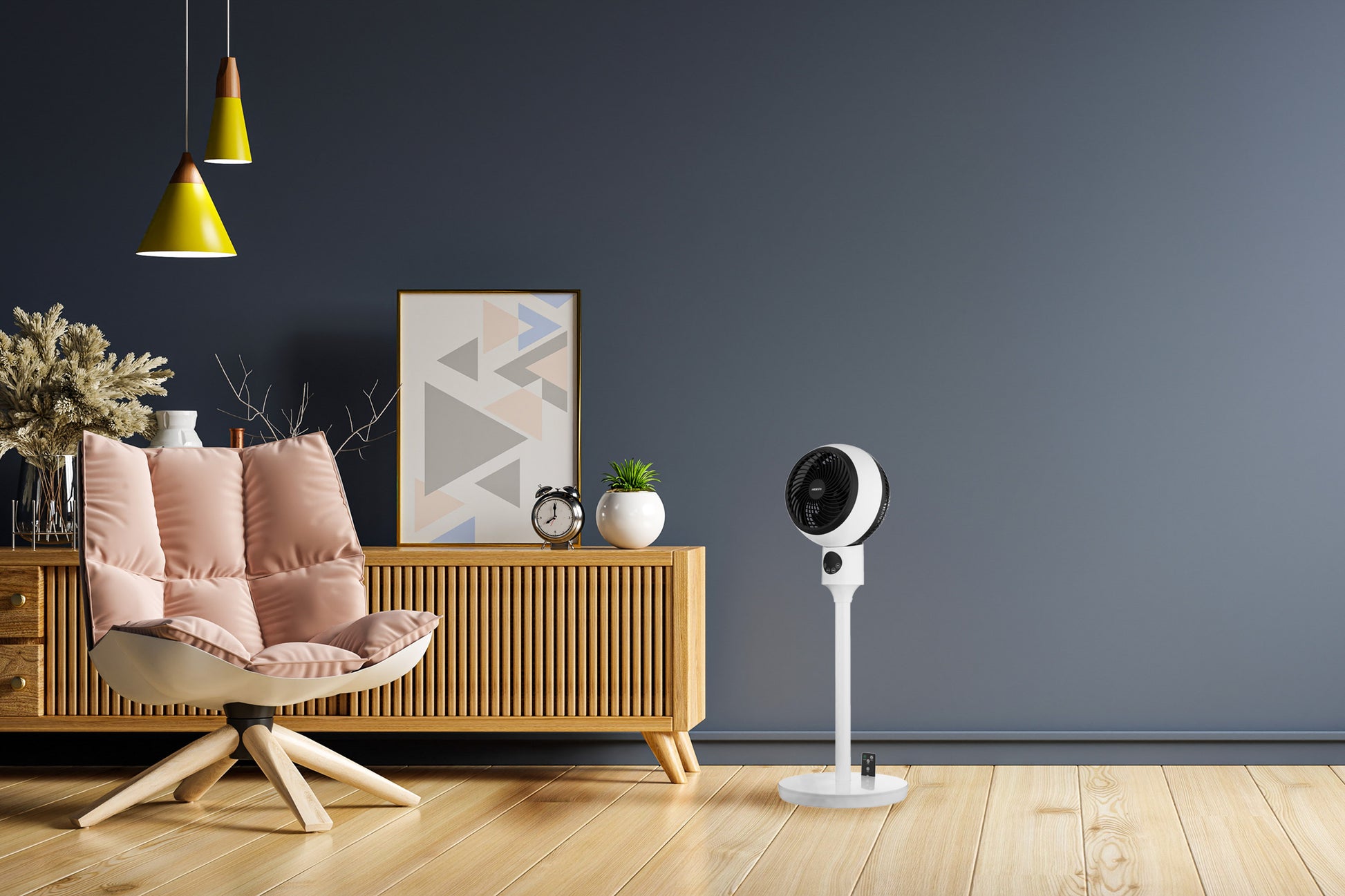 ARDESTO Floor fan, 50Вт, remote control, display, black and white