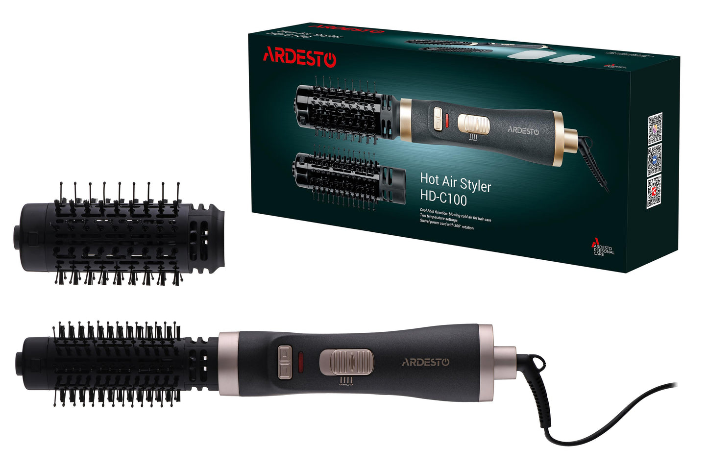 Ardesto Hair dryer brush , 2W, 2 modes, black