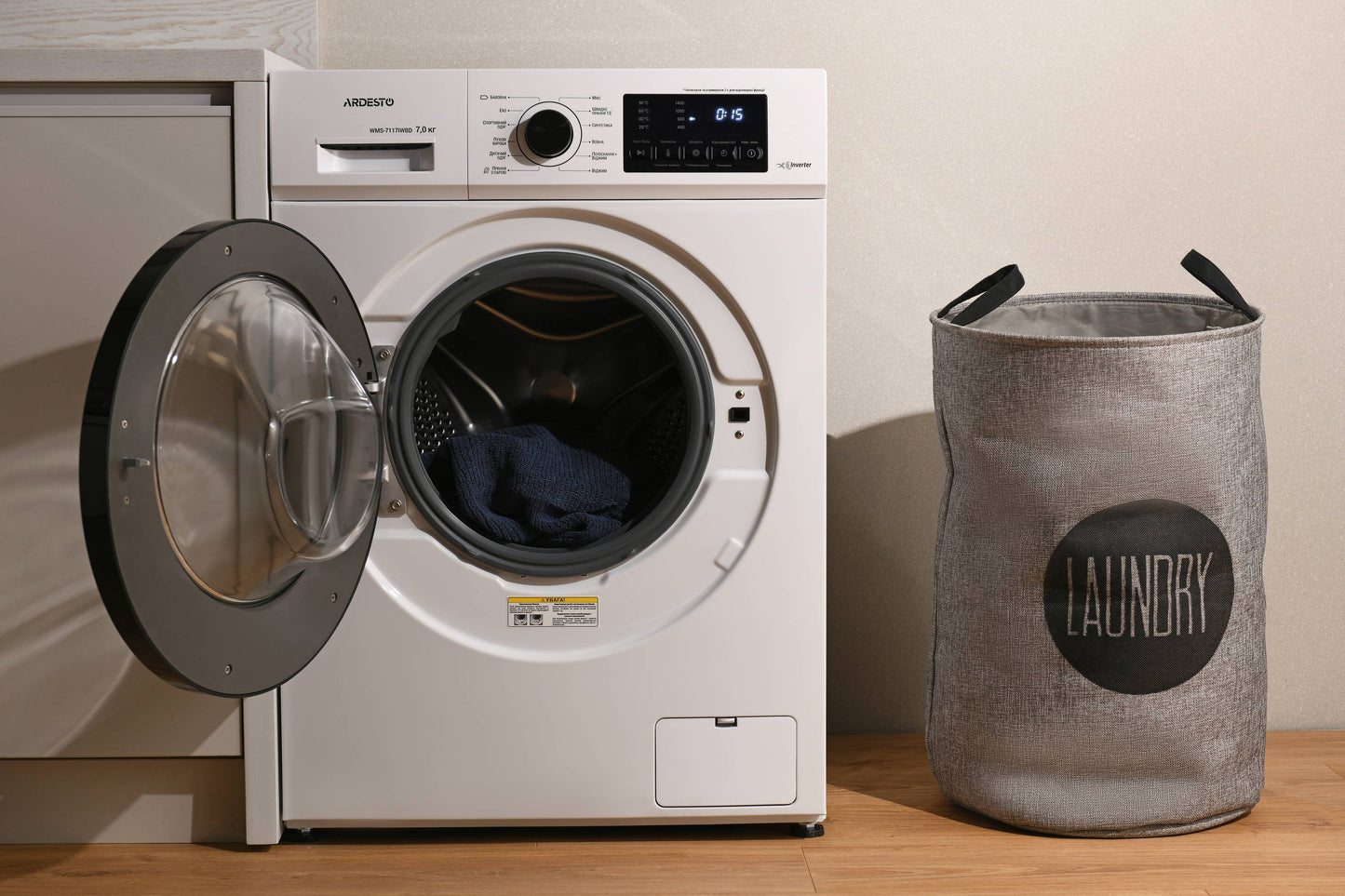 WM ARDESTO front load Black Mars, 7kg, 1400, A+++, 48cm, display, steam, inverter, drum lighting, white