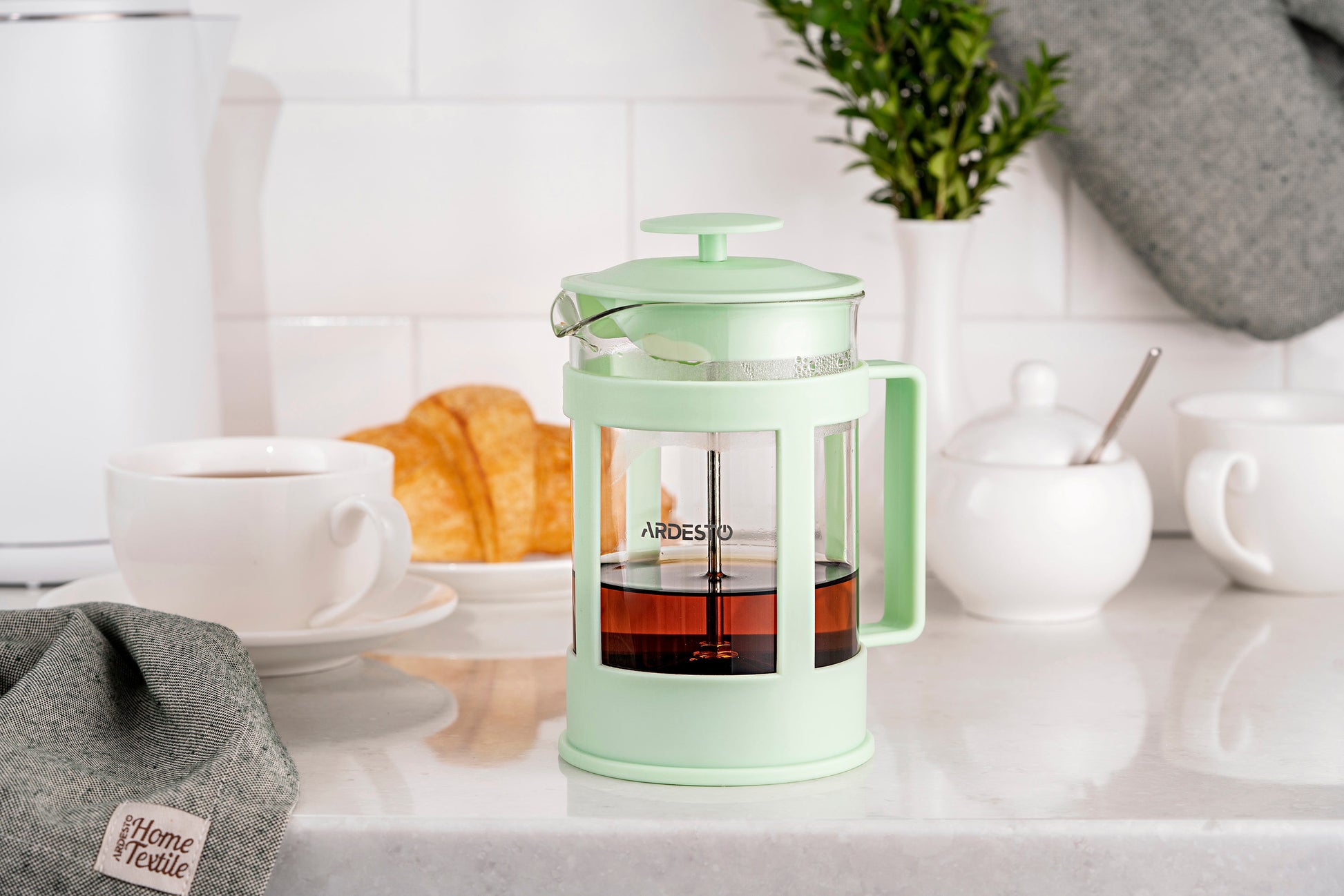 Ardesto French press Fresh, 800ml, borosilicate glass, plastic, transparent, light green