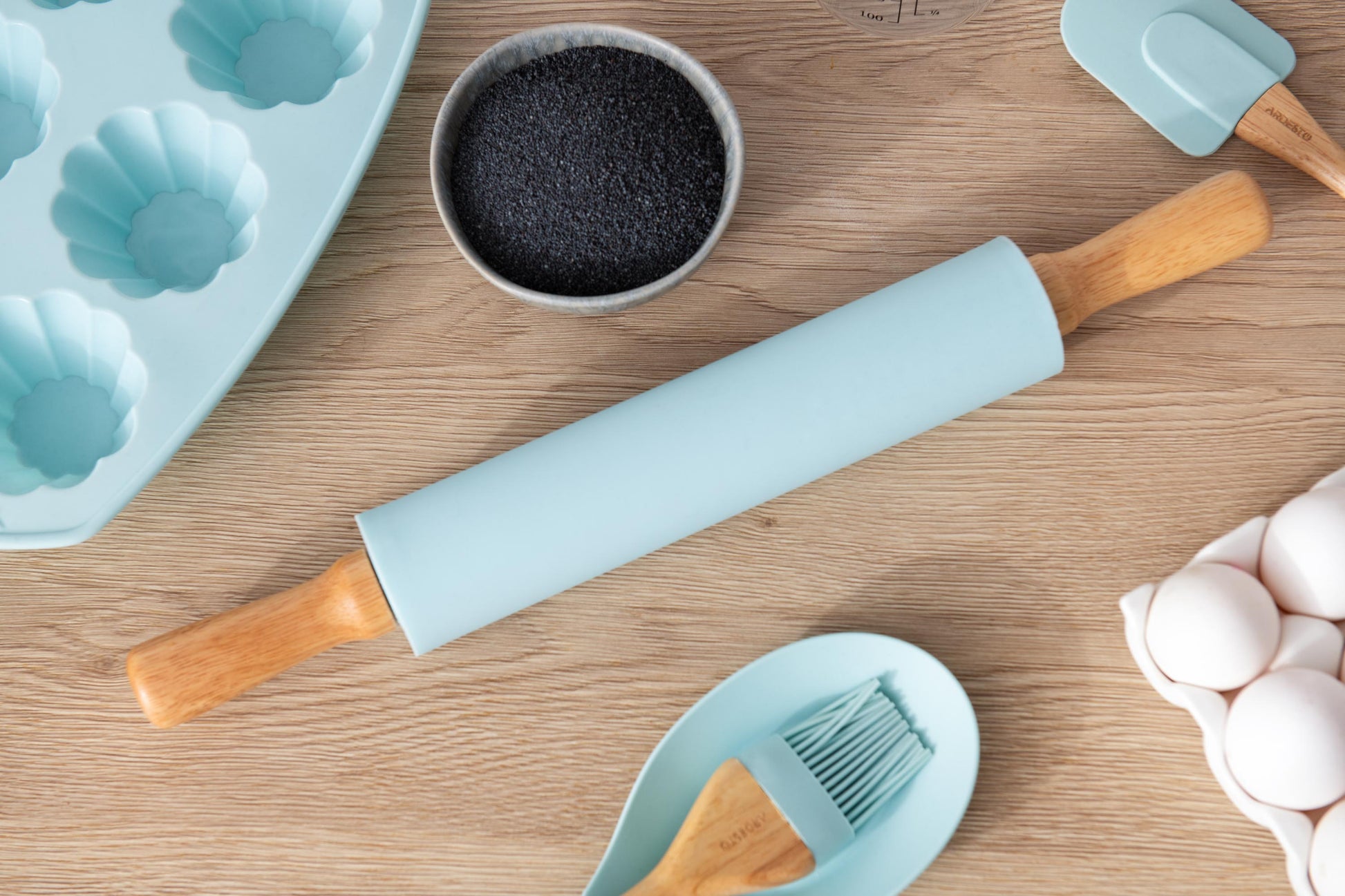 Ardesto Rolling Pin Tasty baking , blue, 43,5 cm, silicone, wood.